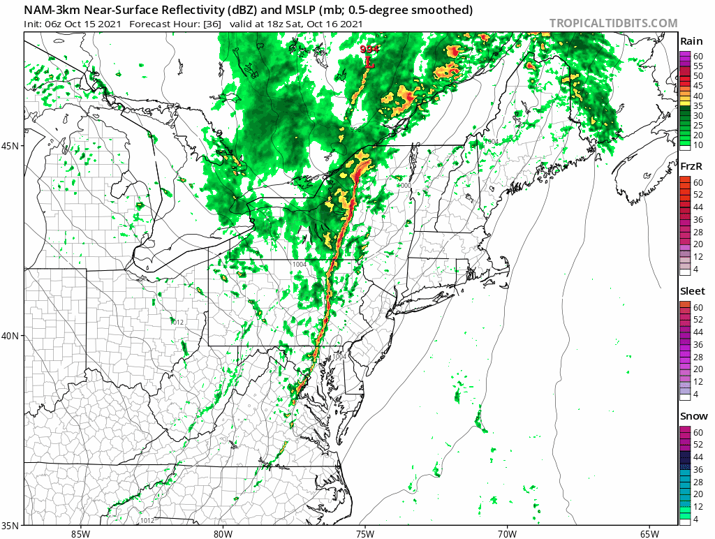 A line of showers crosses New England Saturday night.