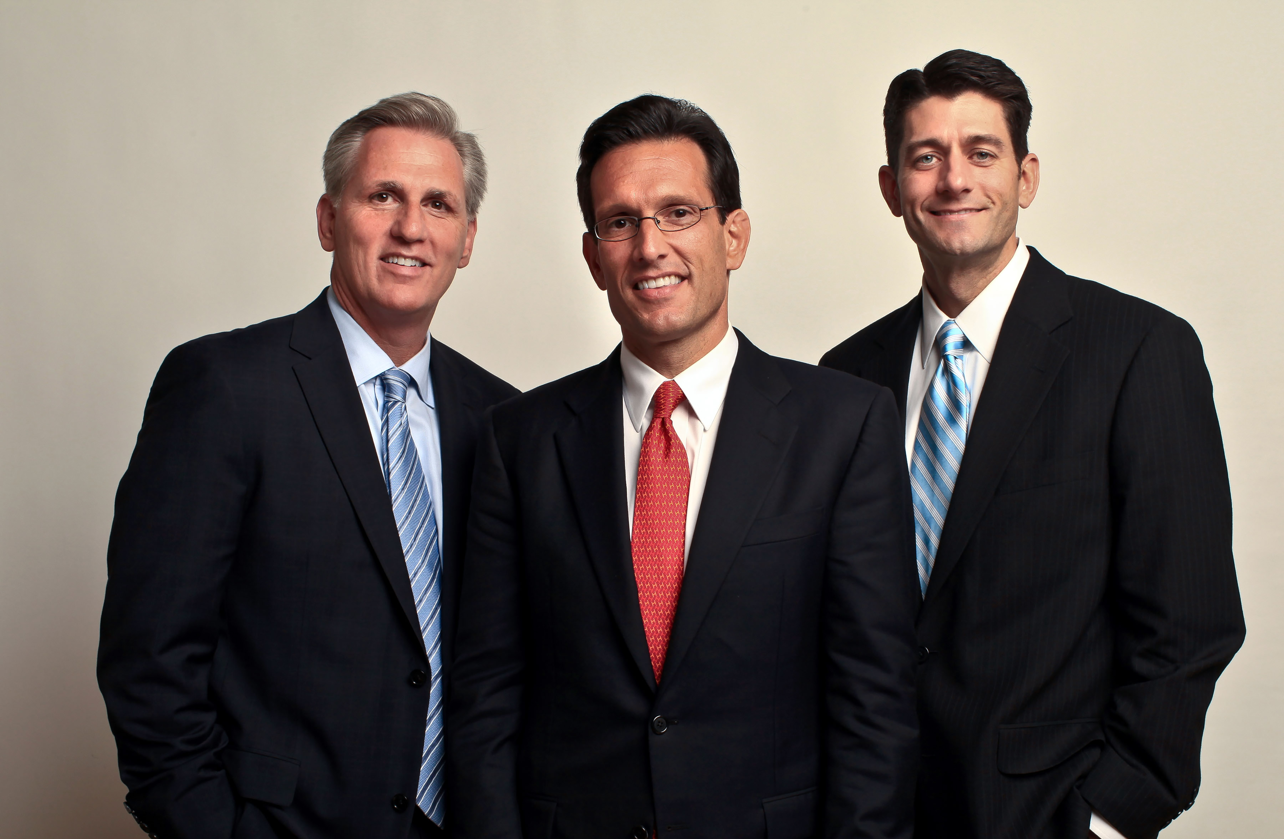 The "Young Guns" in 2010, from left, Representatives Kevin McCarthy, Eric Cantor, and Paul Ryan.