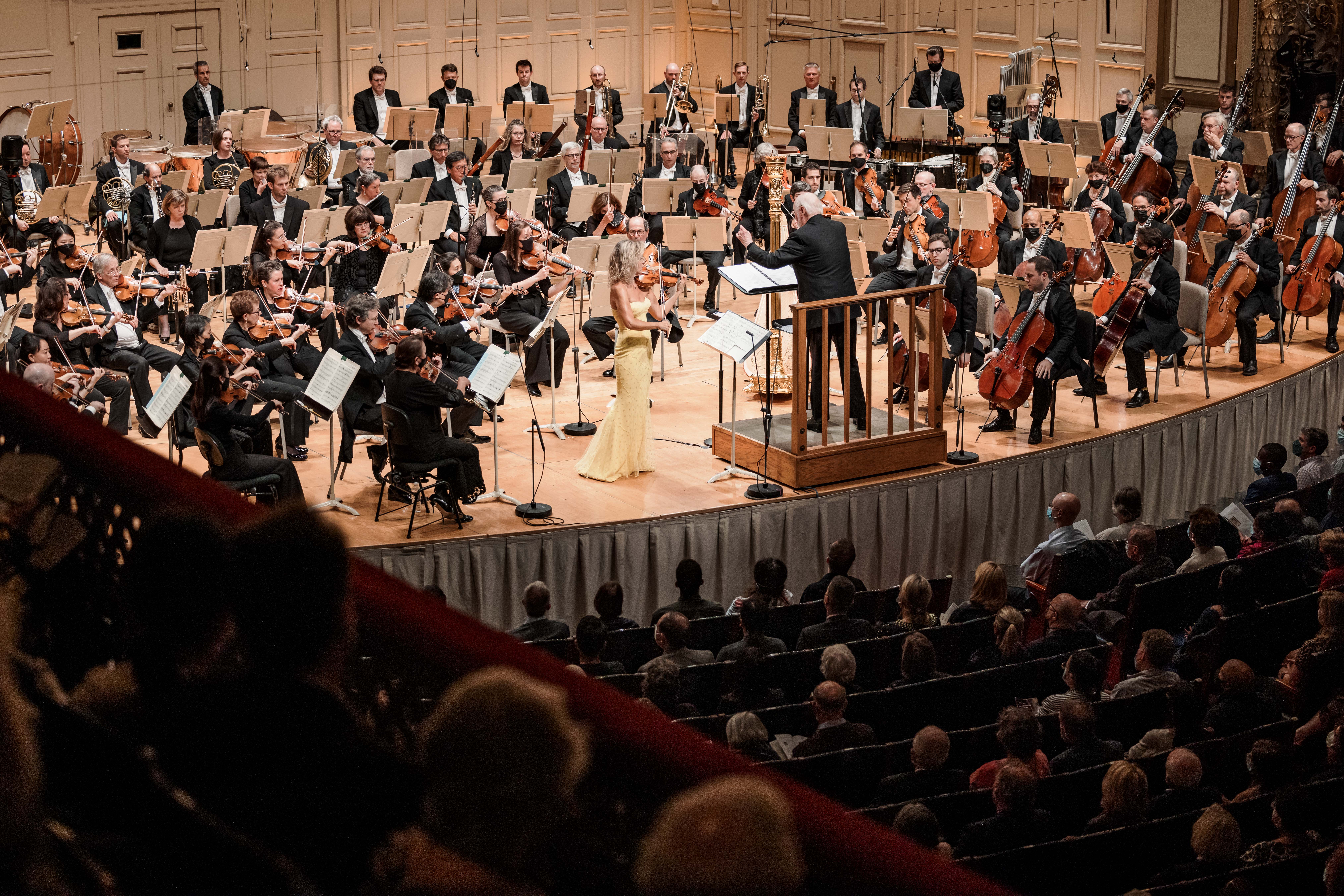 Composer John Williams and Violinist Anne-Sophie Mutter on stage at the BSO Opening Night at Symphony Hall.