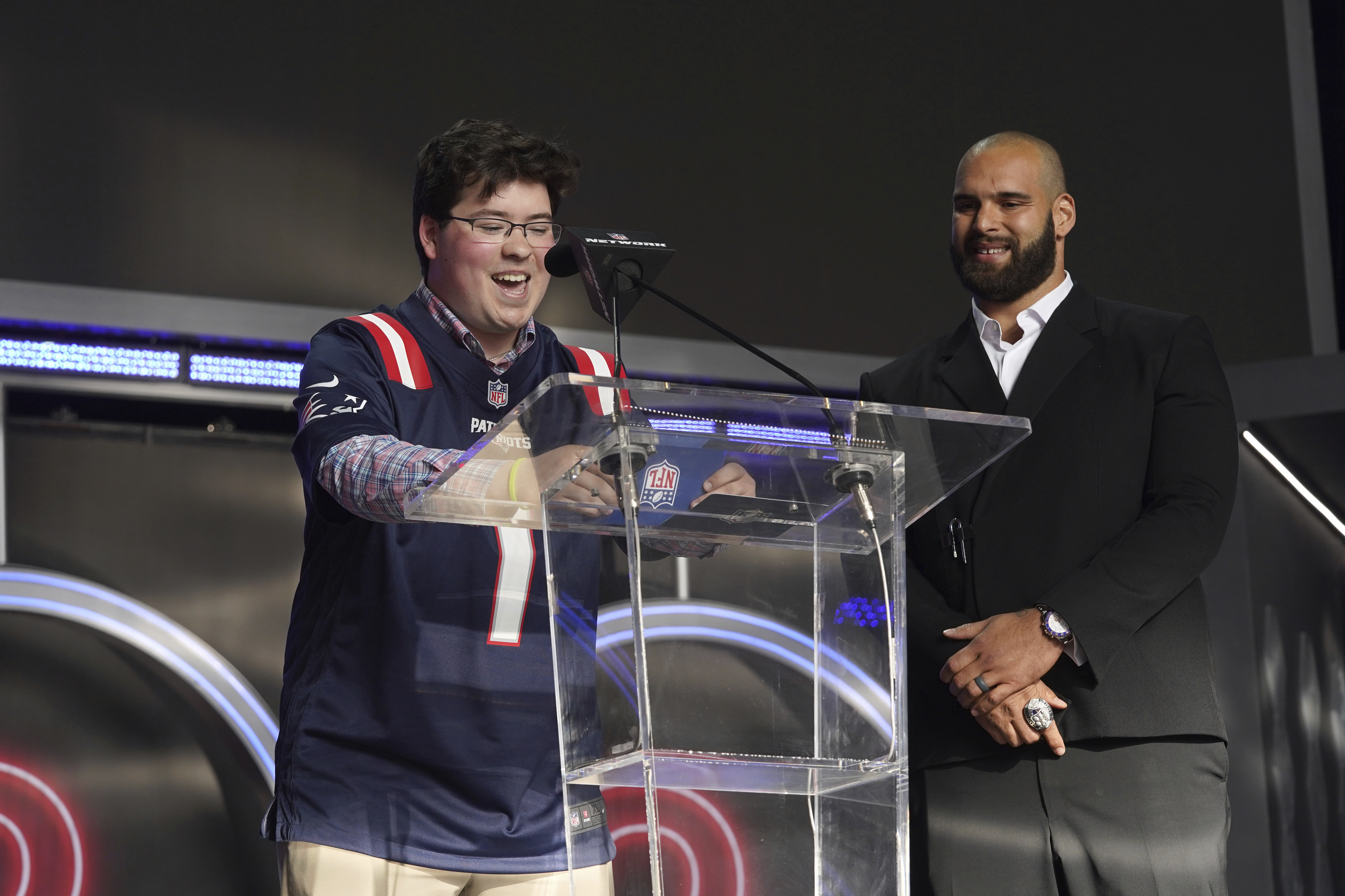 Ben Lepper of Wellesley announces Pats 2nd round pick Tyquan Thornton