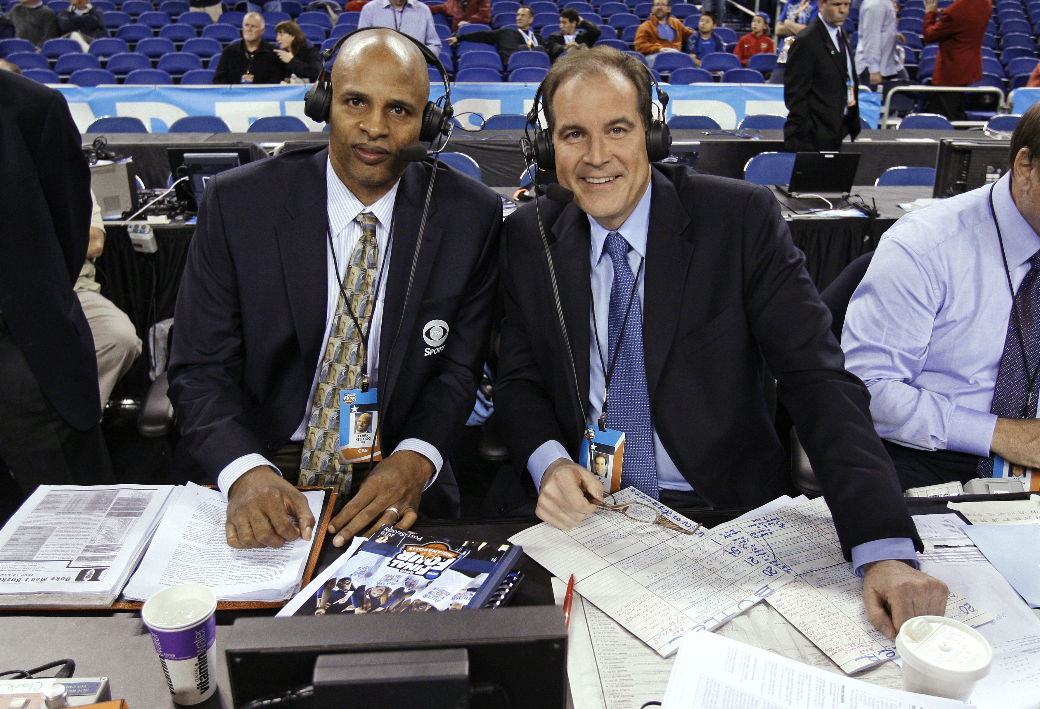 Jim Nantz, right, seen here before the 2010 NCAA men's national championship game between Duke and Butler, has signed an extension with CBS.
