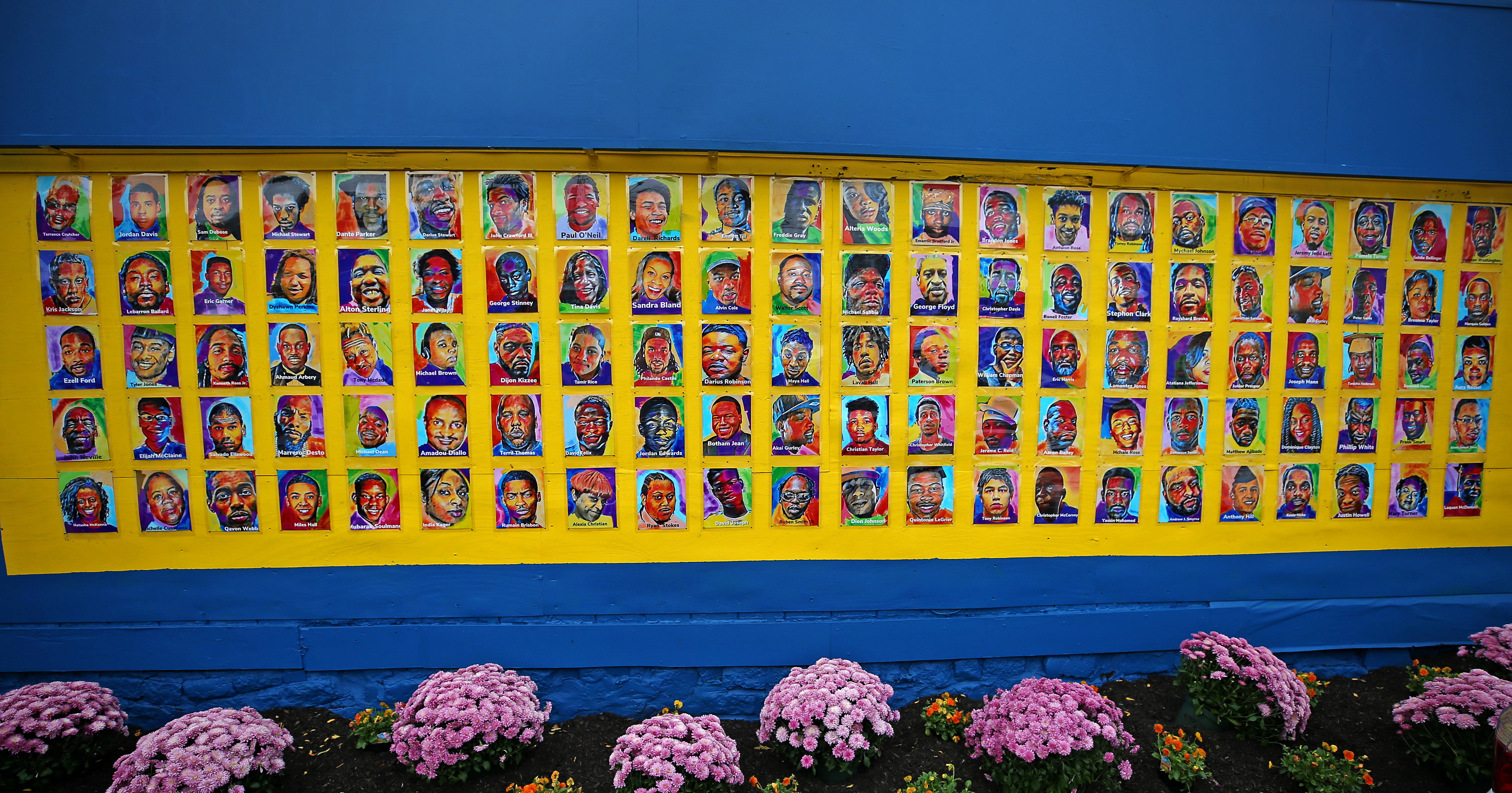 The mural features the faces of 100 Black Americans, all lost to police violence.