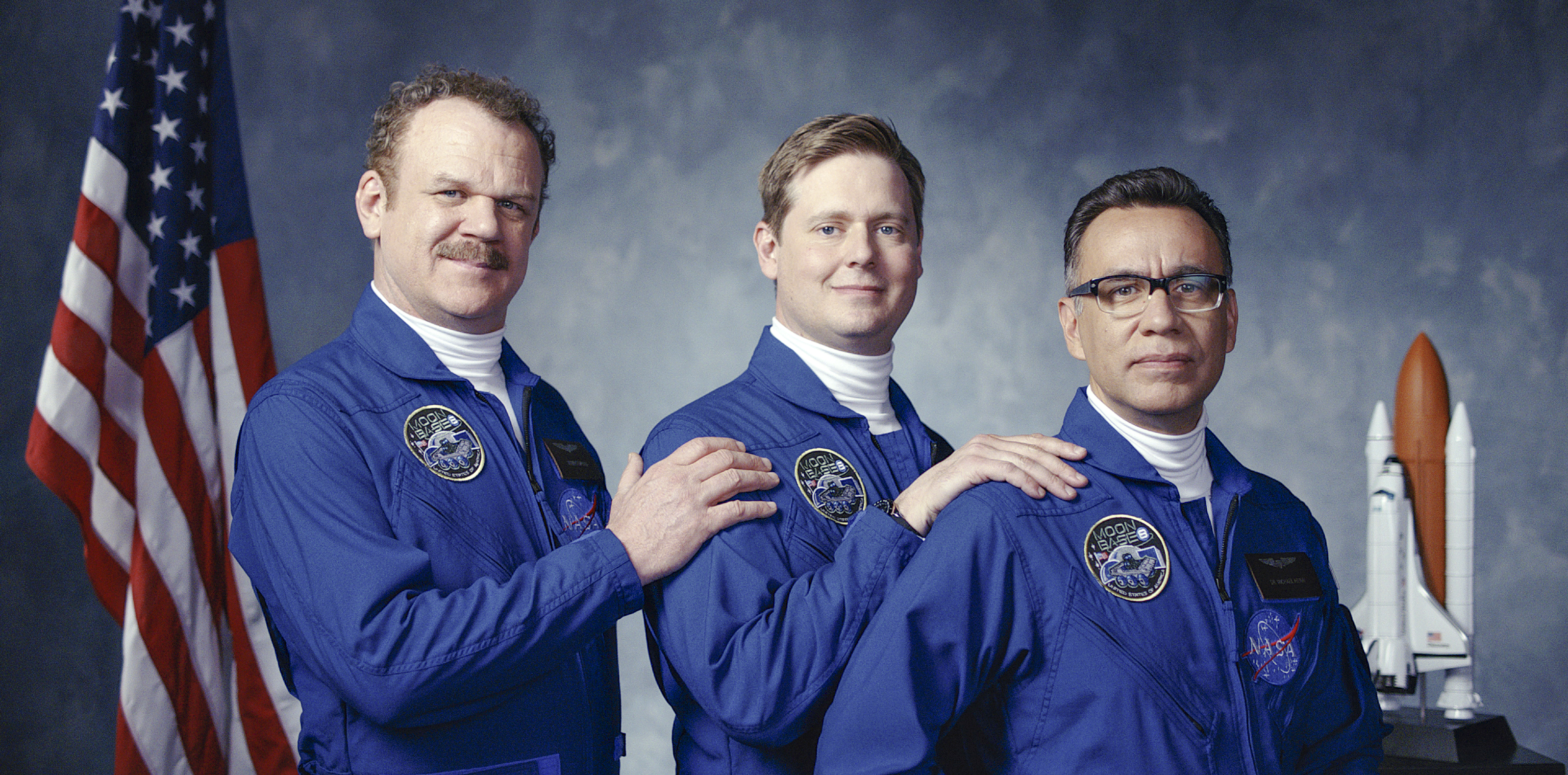 From left: John C. Reilly, Tim Heidecker, and Fred Armisen in "Moonbase 8."
