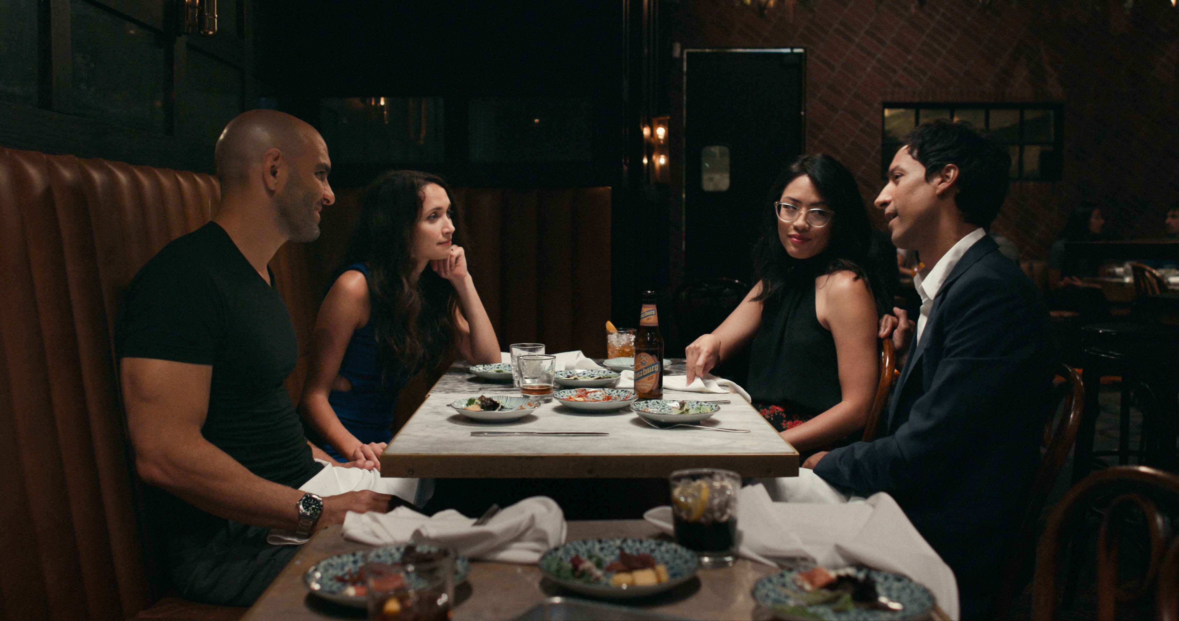 From left: Eddie Alfano, Maiara Walsh, Emily Chang, and Danny Pudi in "Babysplitters."