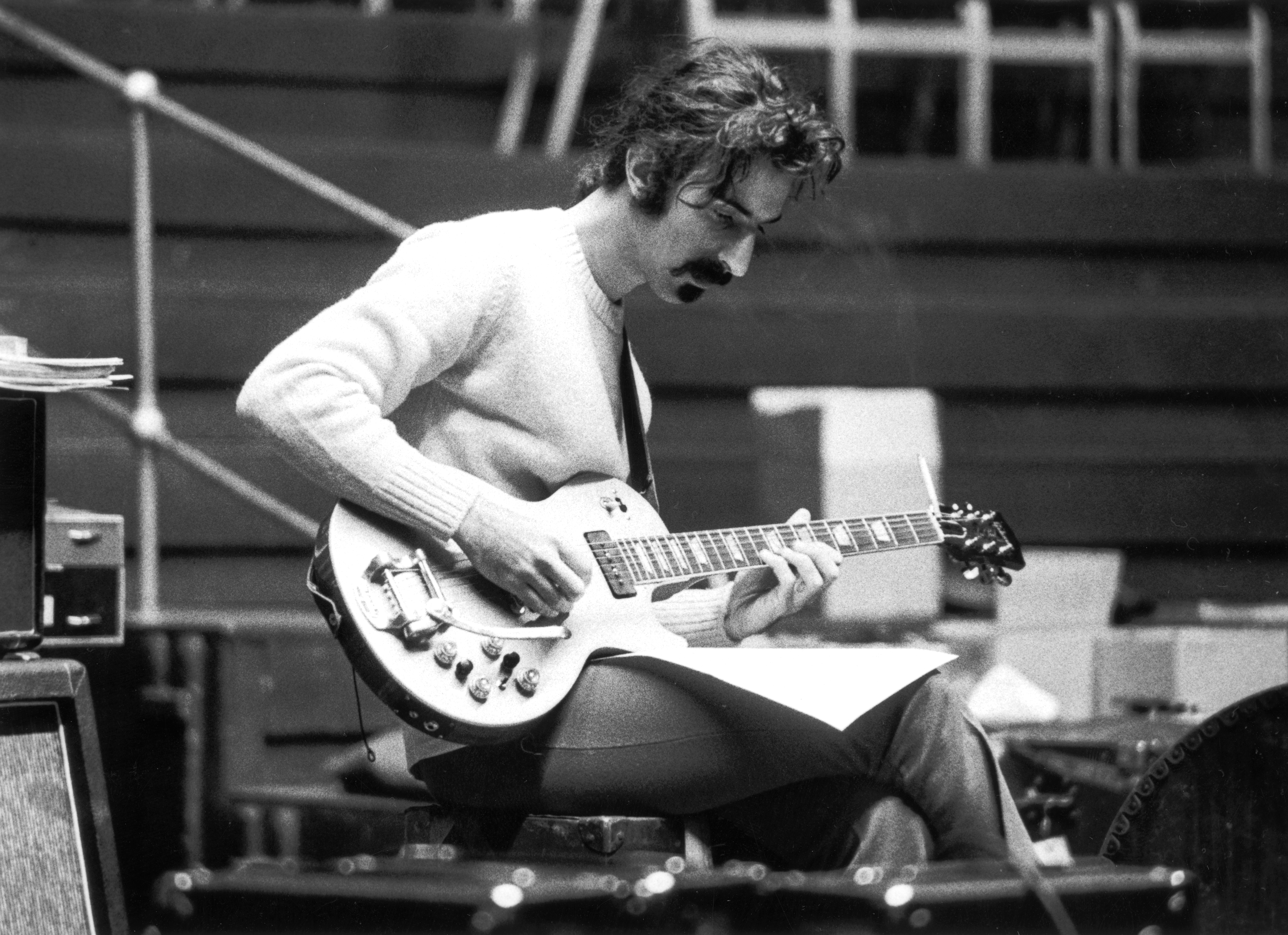 Frank Zappa rehearsing for a concert at London's Royal Albert Hall in 1969.