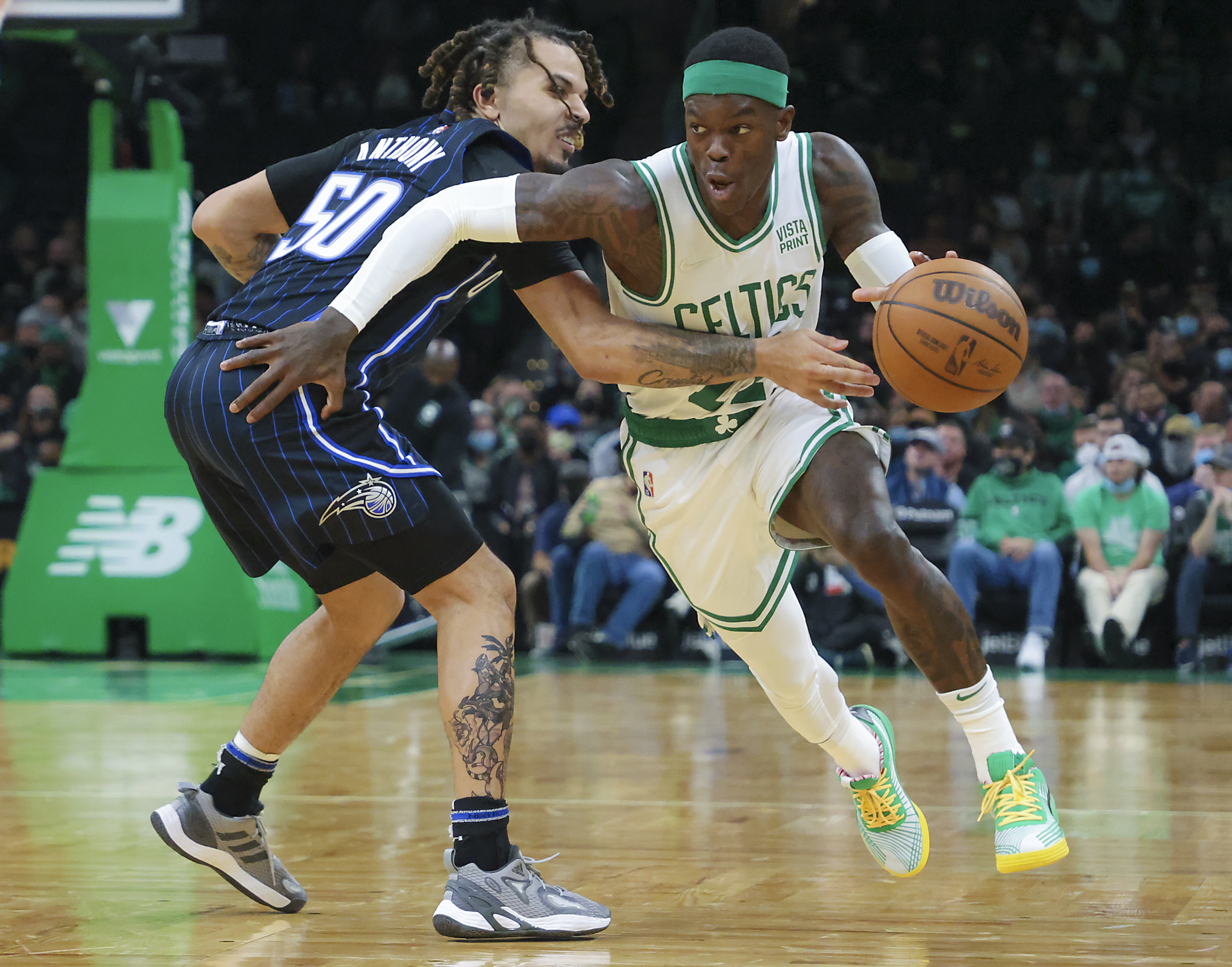 The sneakers of Dennis Schroder of the Boston Celtics Puma are shown  News Photo - Getty Images