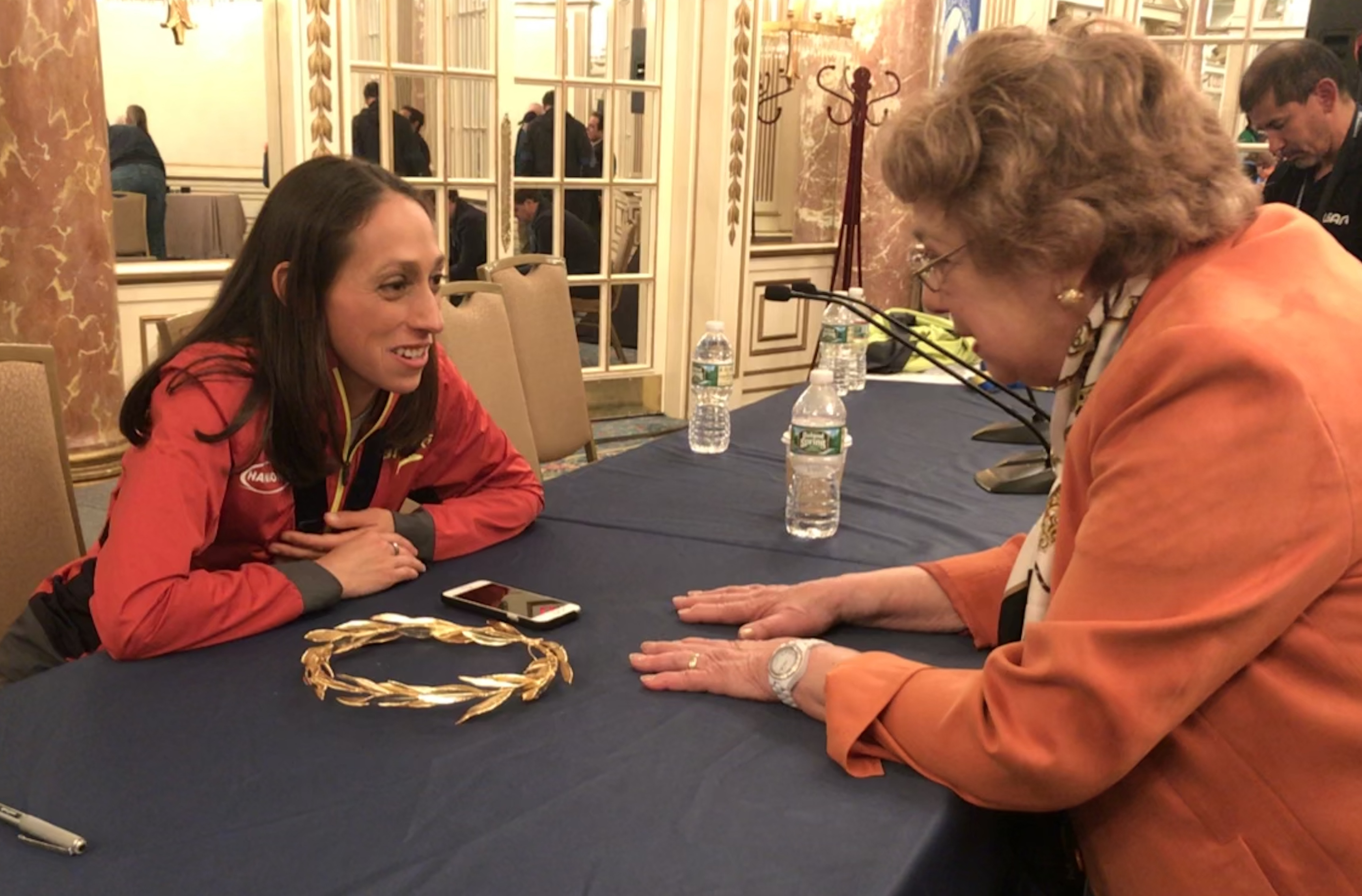 Gloria Ratti and 2018 Boston Marathon winner Des Linden.