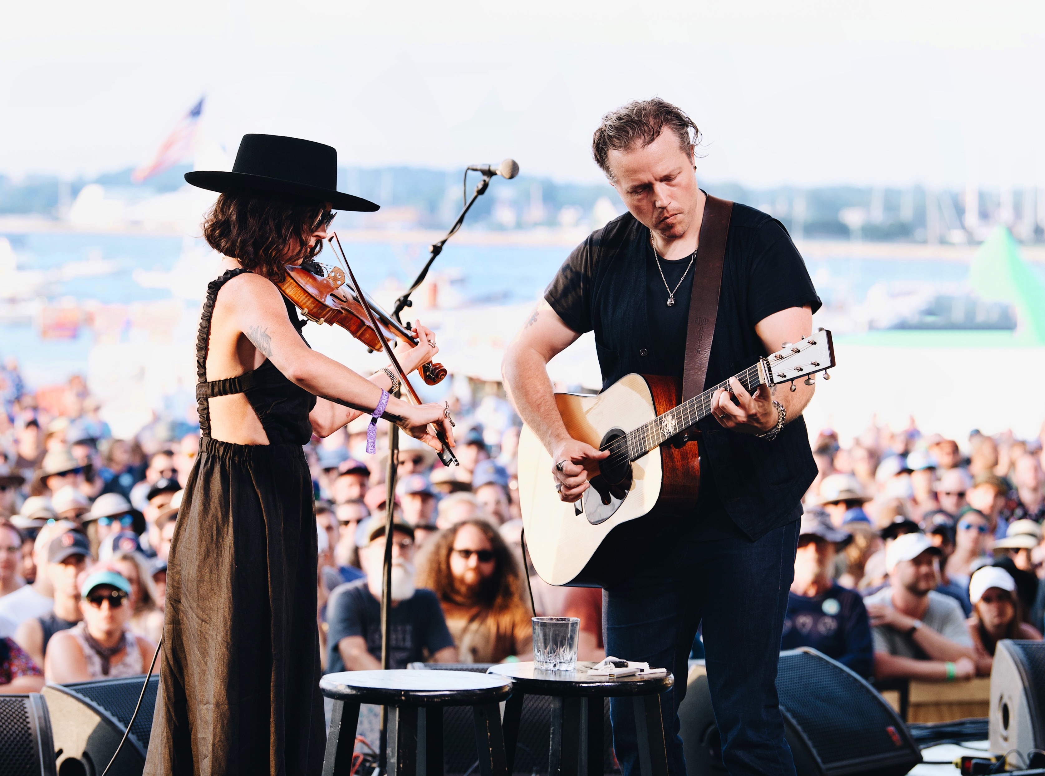 Amanda Shires and Jason Isbell perform at the Newport Folk Festival in July.