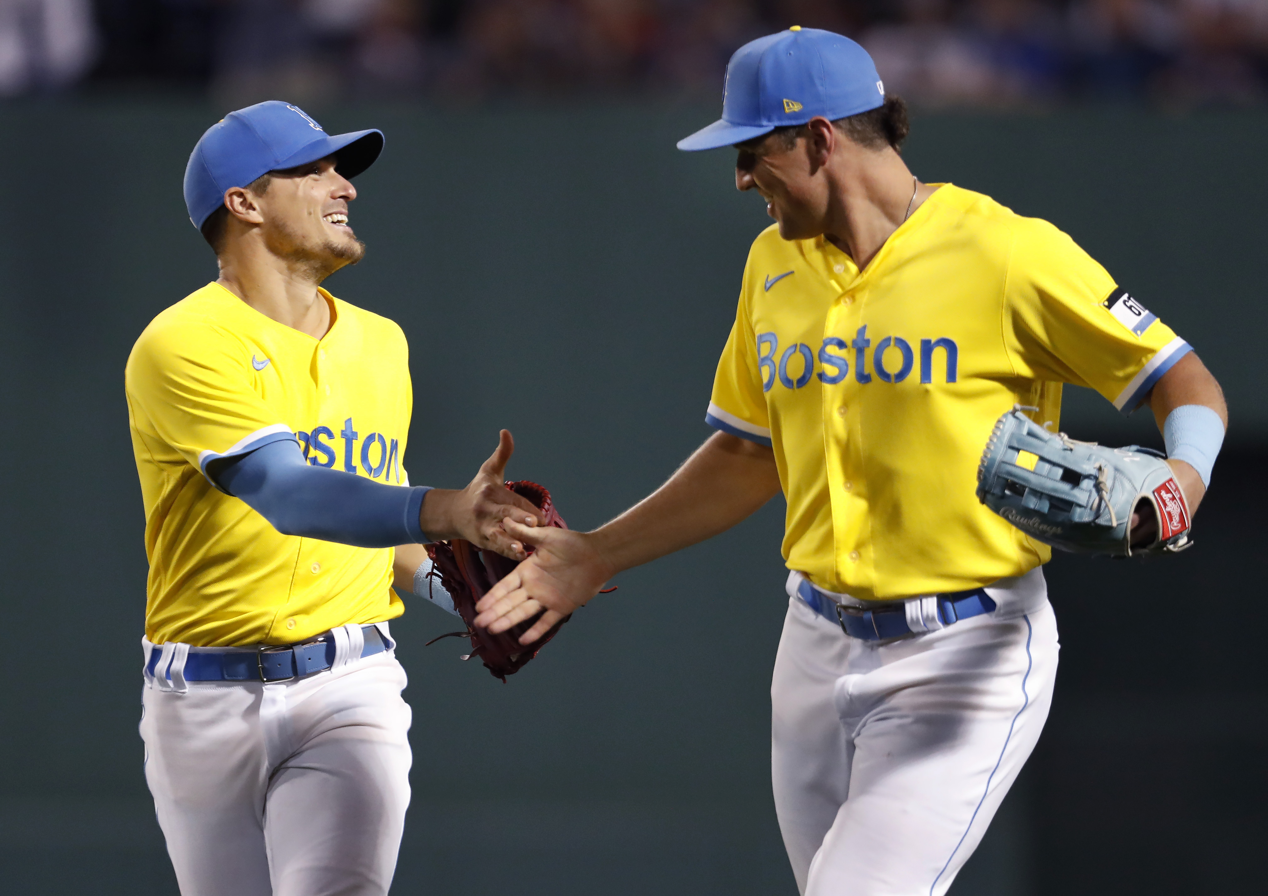 boston red sox wearing yellow and blue