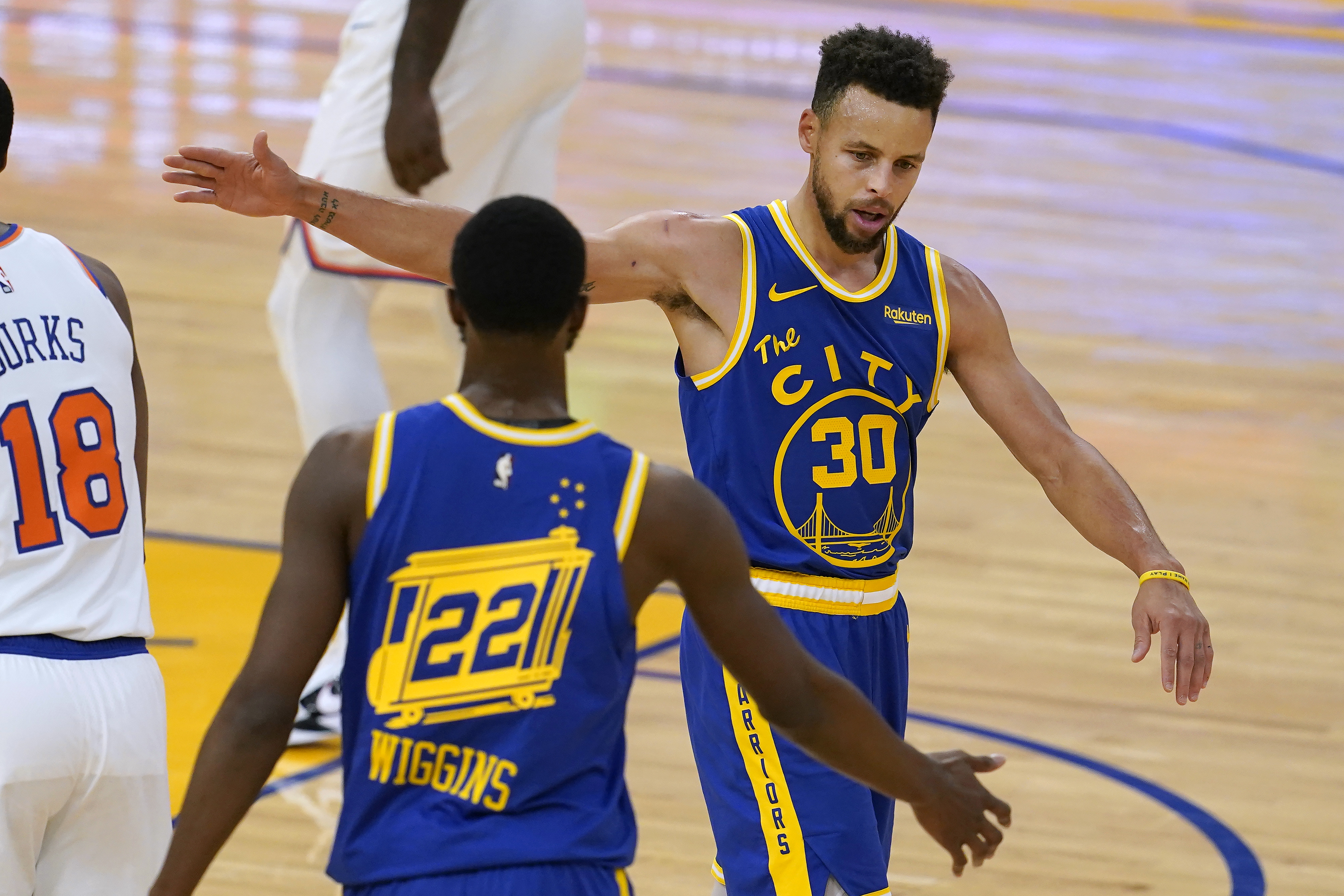 The Warriors' trade with the Timberwolves is looking better and better, having flipped D'Angelo Russell for Andrew Wiggins (left) and a first-round pick, the seventh choice at next month's draft.