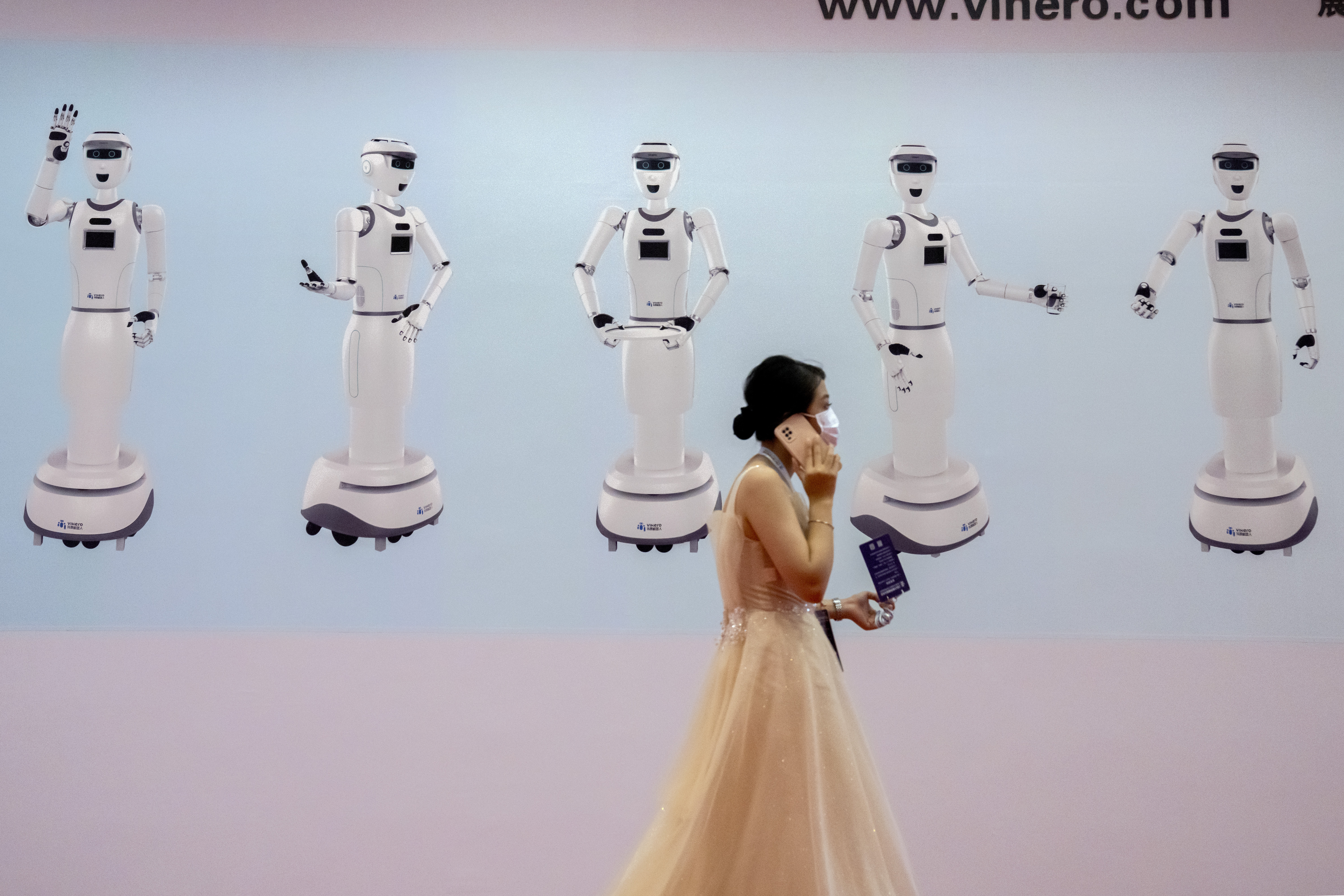 A mural showing service robots at last month's World Robot Conference in Beijing.