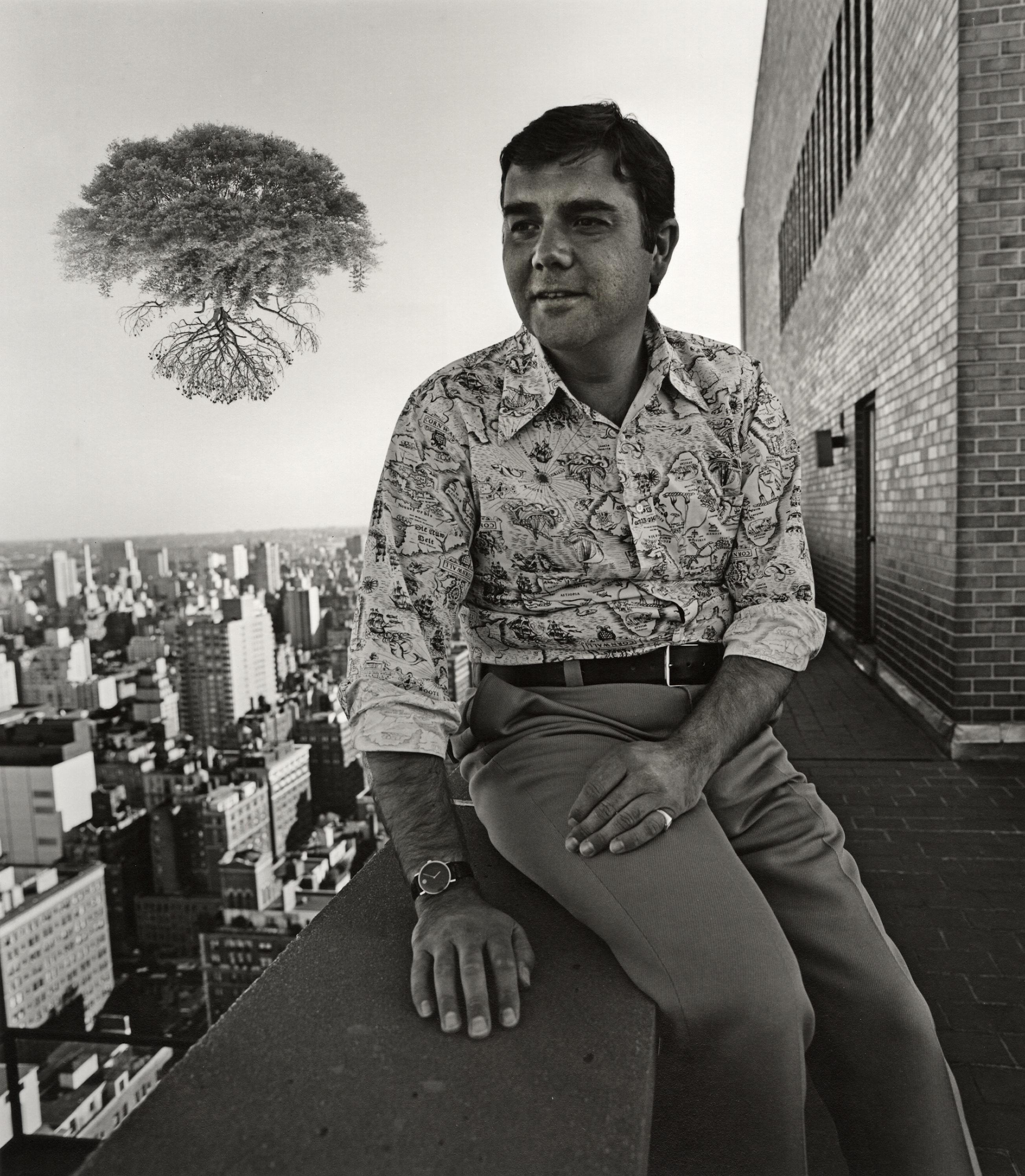 A photo provided by Jerry Uelsmann, shows the curator and scholar Peter Bunnell at his New York apartment in 1973 in a surrealistic composite portrait by his friend, the photographer Jerry N. Uelsmann.