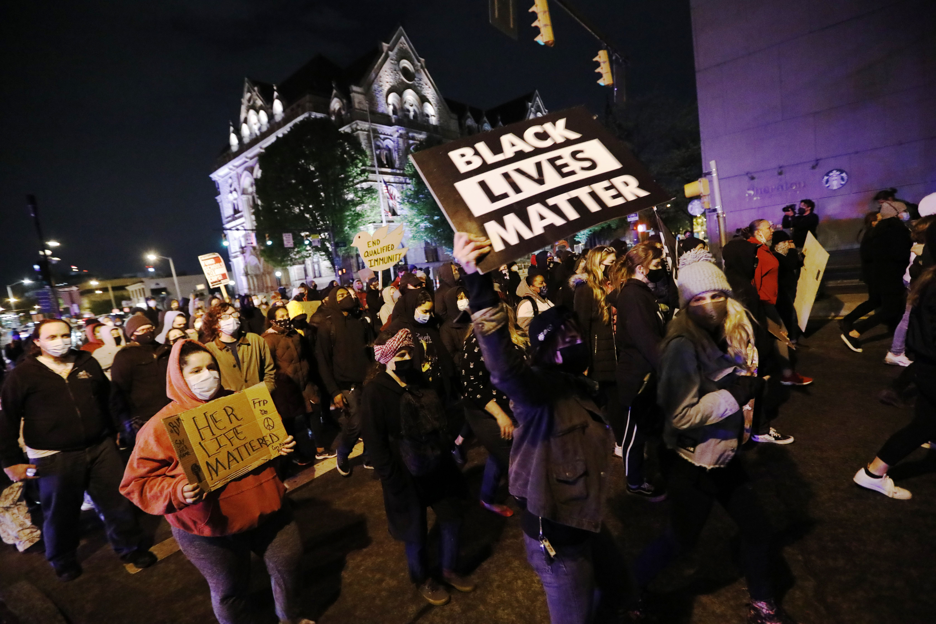 Protesters marched in downtown Columbus, Ohio.
