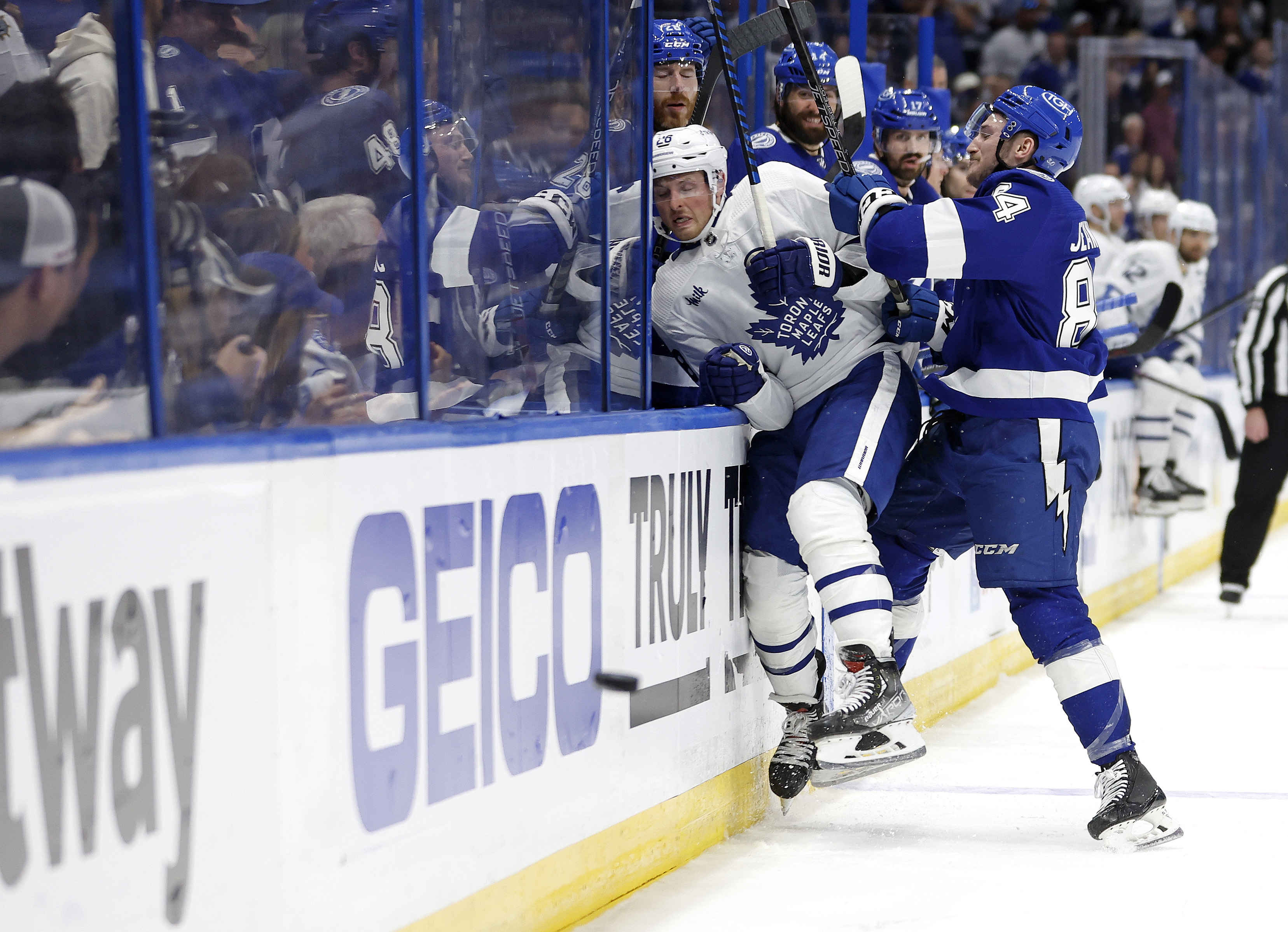 NHL fines Maple Leafs' Sam Lafferty for cross-check in Game 3 against the  Lightning - The Boston Globe