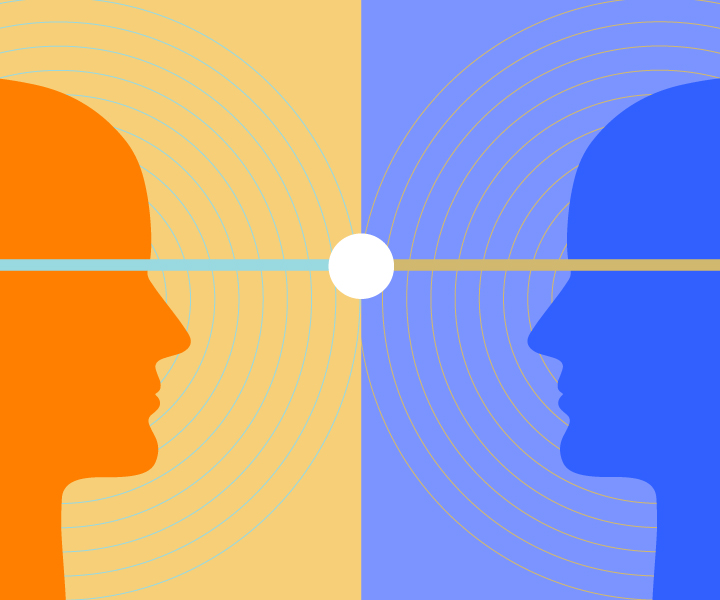 Illustration of two people facing each other with a ball between them.