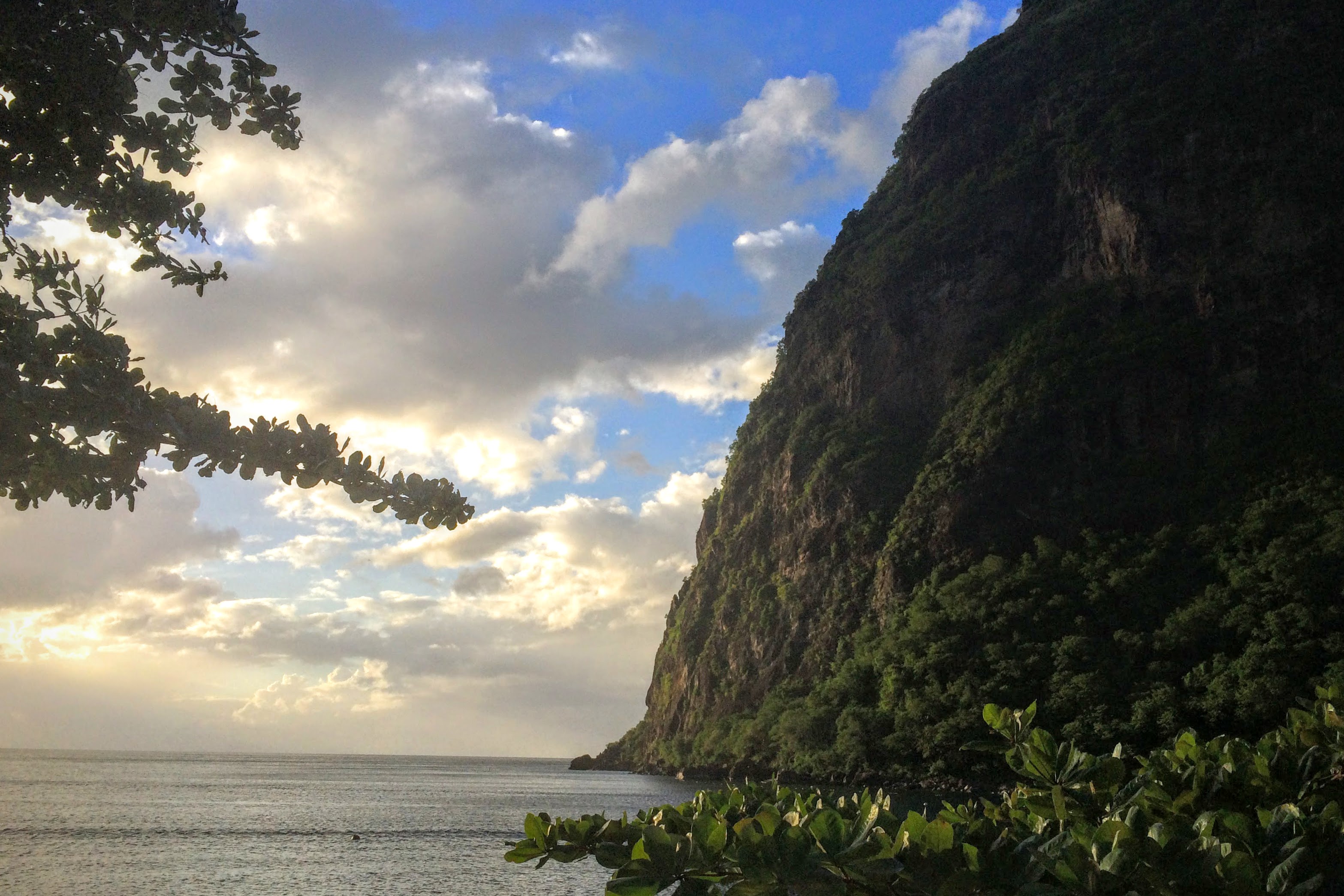 The mountains of St. Lucia are gorgeous against the sea.