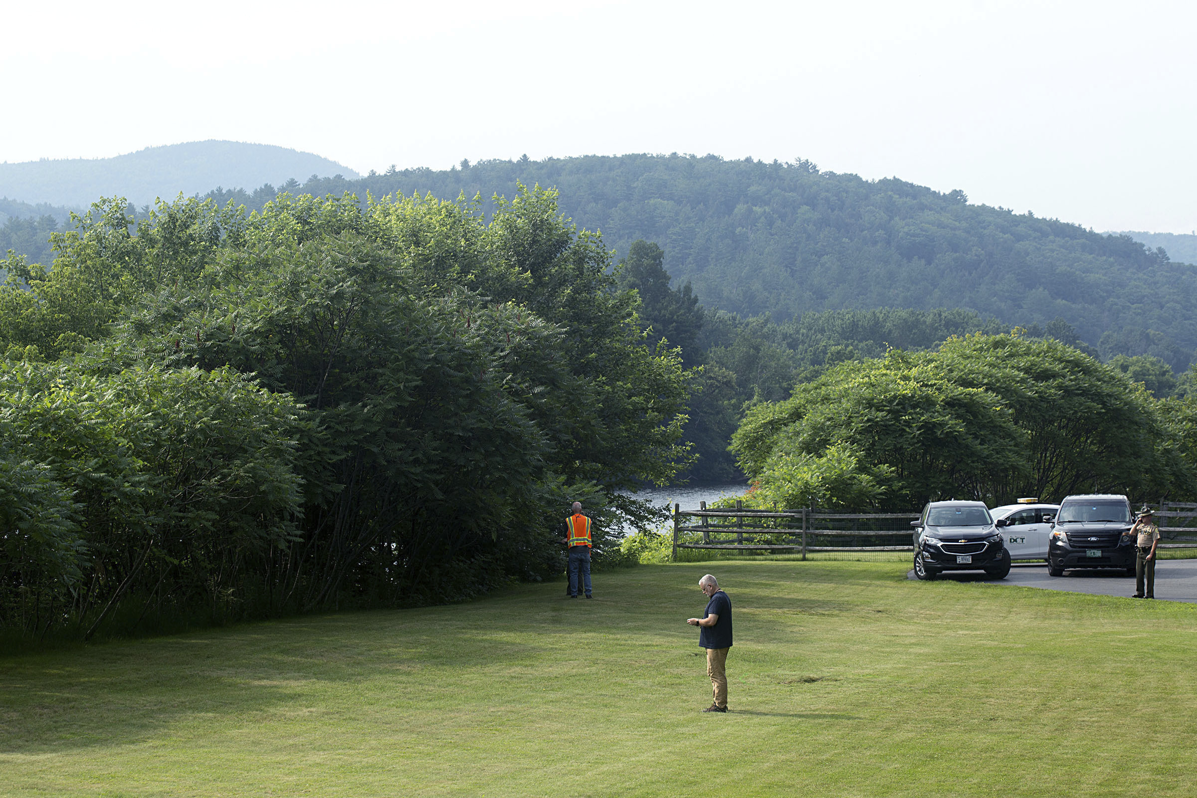 Investigators, including those from the Federal Aviation Administration, gathered along the Connecticut River and Route 25 in Bradford, Vt., on Friday.