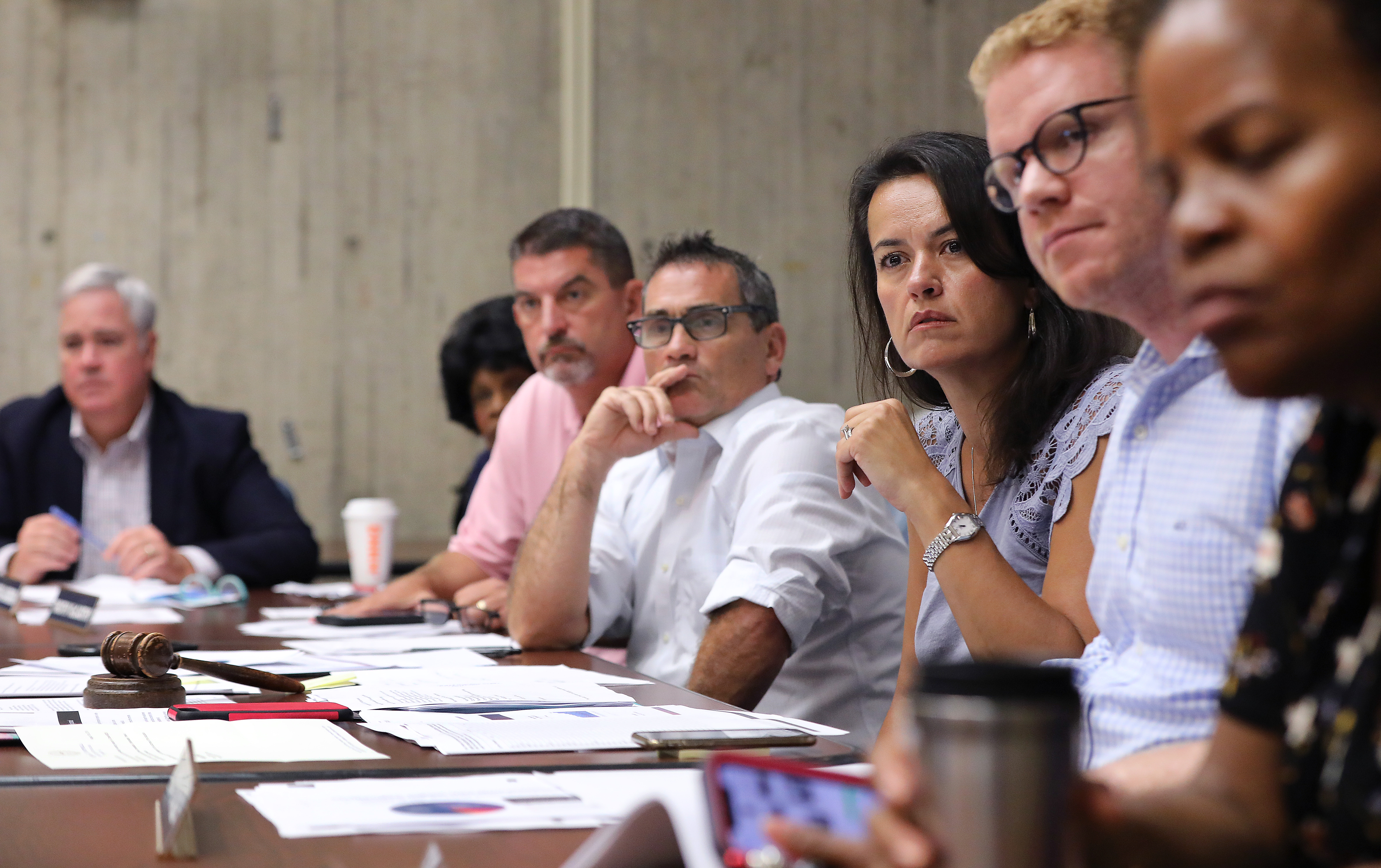 The Boston City Council, chaired by Councilor-at-Large Annissa Essaibi George, third from right, holds a working session on the Opioid Crisis on Aug. 13, 2019.