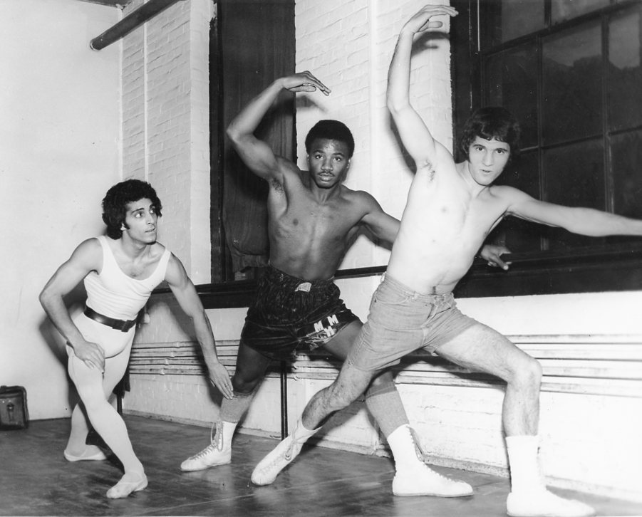 Ballet dancer Tony Capanzaro of the Boston Ballet (left) helped Mr. Hagler and Tony Petronelli improve their balance and footwork.