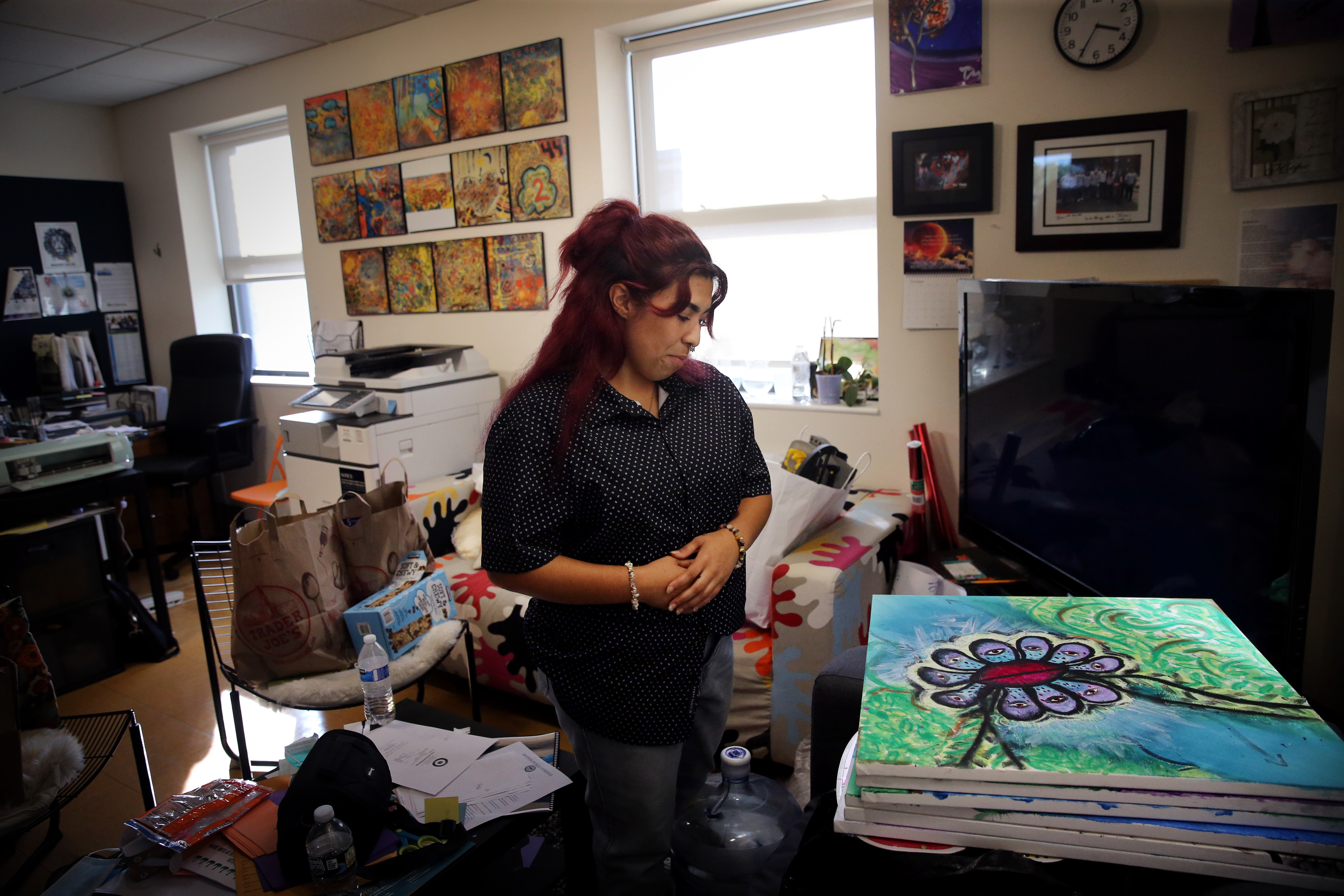 Serennity Figueroa, a senior at Charlestown High School, discussed a painting she made at Turn It Around, a youth program that helped her recover after she landed in a hospital with mental-health struggles during the pandemic.