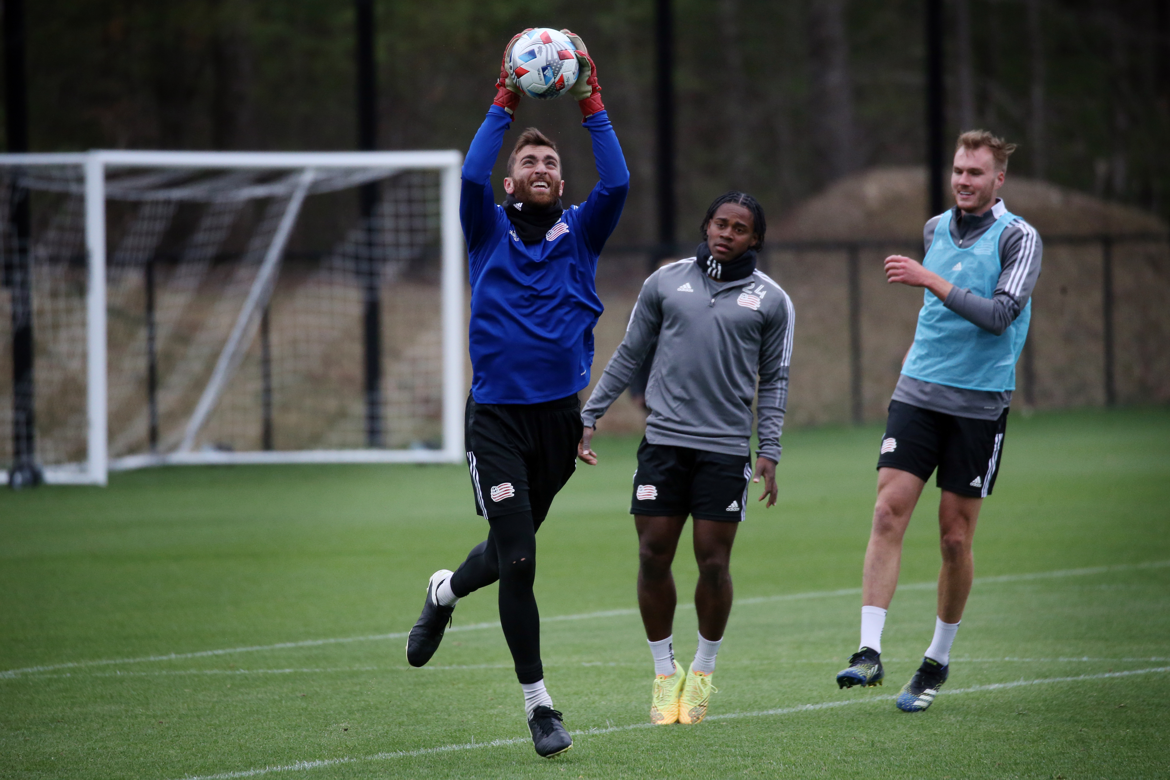 Goalkeeper Matt Turner (left) and his teammates worked out in Foxborough Thursday in preparation for the opener.