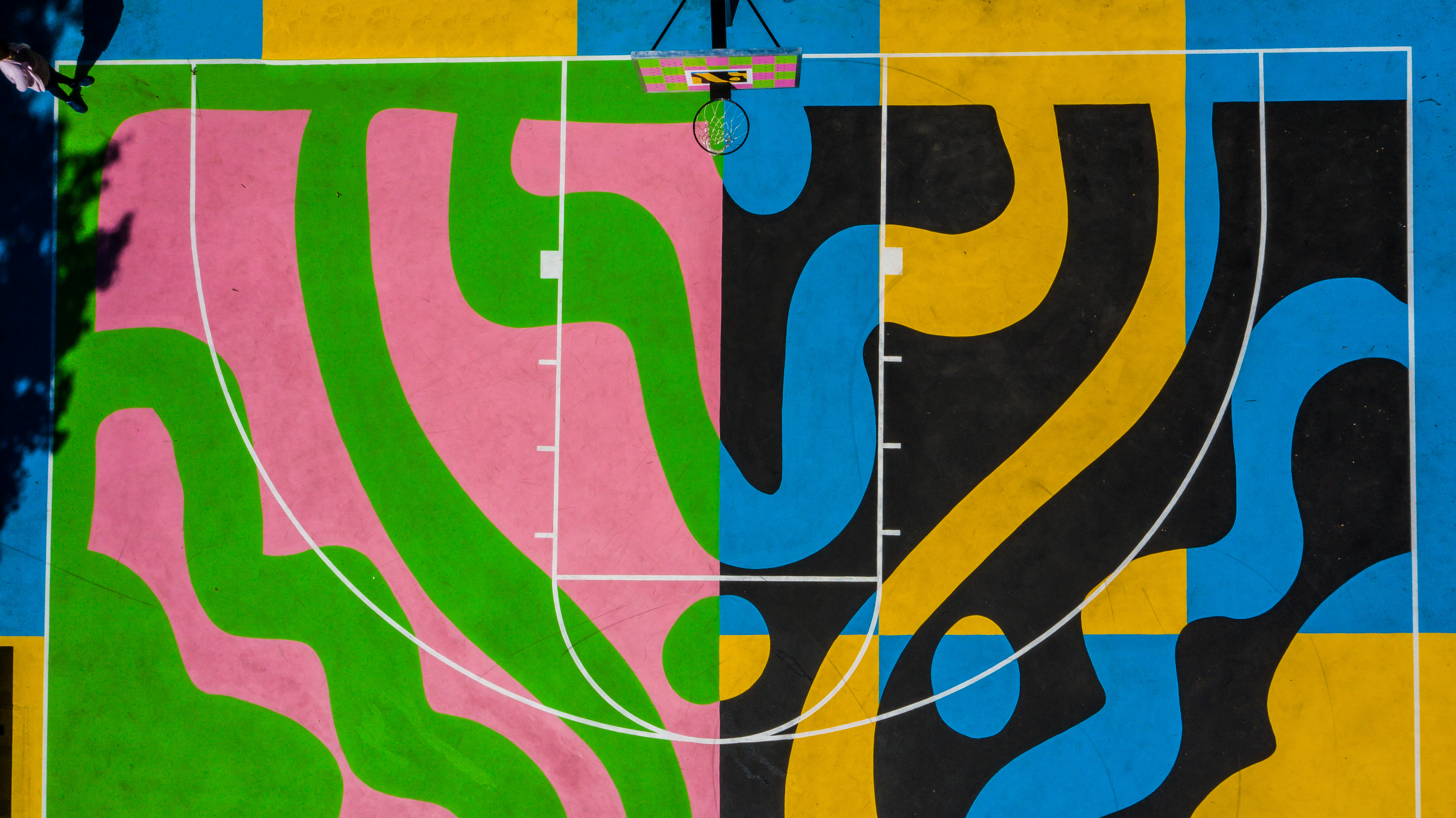 Andrea Bergart's court dances with color and shape.