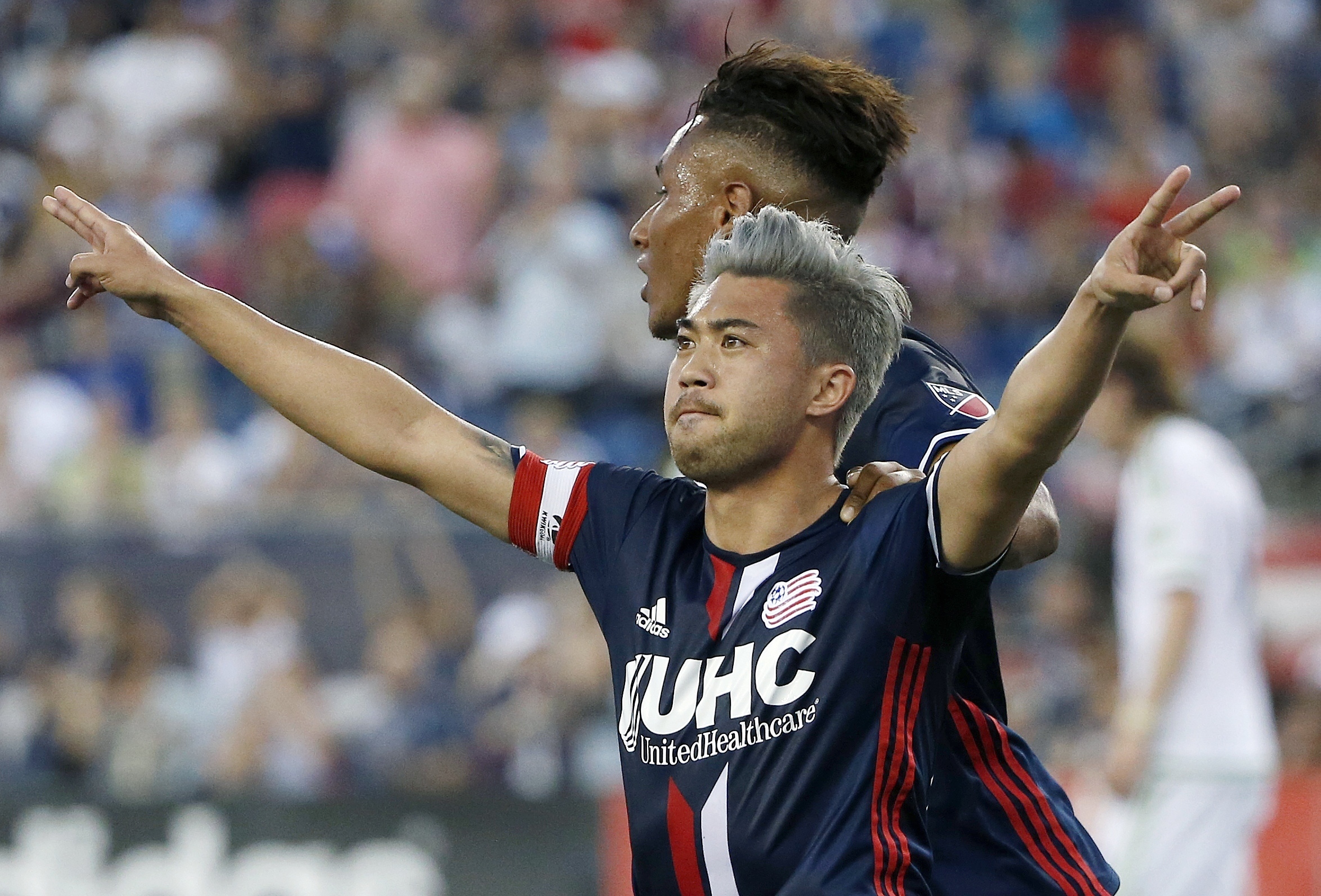 Lee Nguyen celebrates a 2016 goal in his first go-round with the Revs.