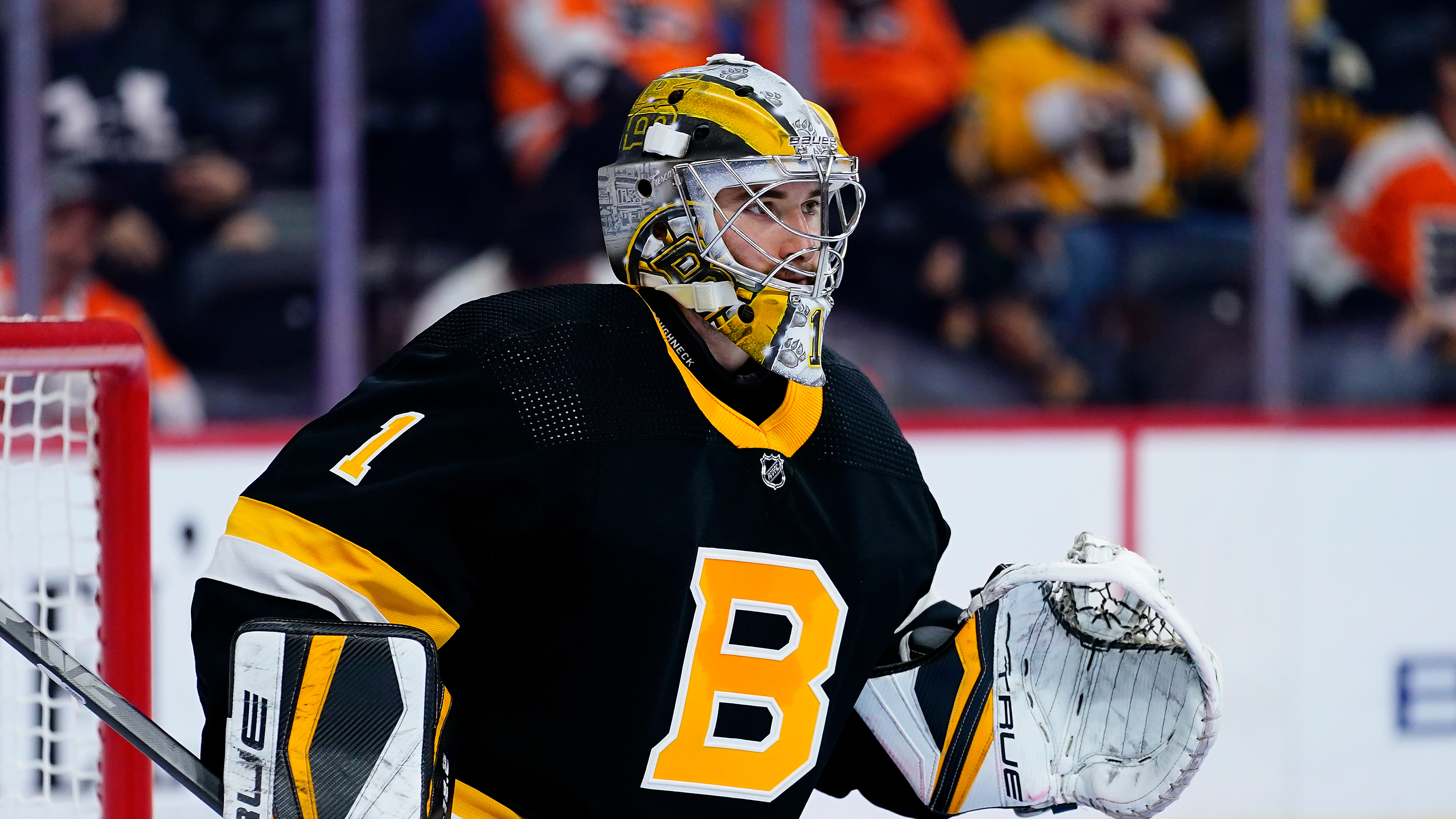 Jeremy Swayman (above) and Linus Ullmark are off to a spotty start between the pipes.
