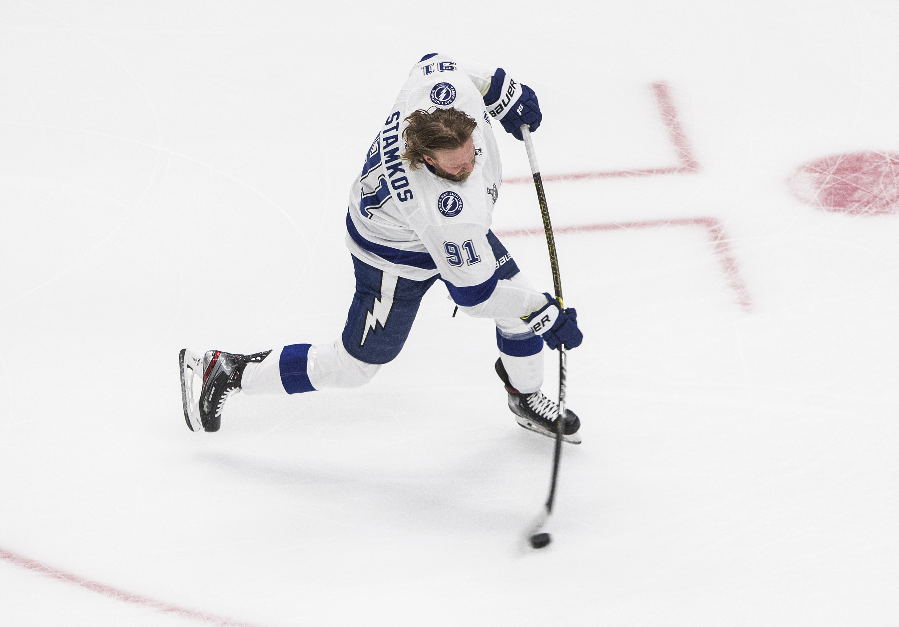 Tampa Bay's Steven Stamkos warms up before Game 3 Wednesday night.
