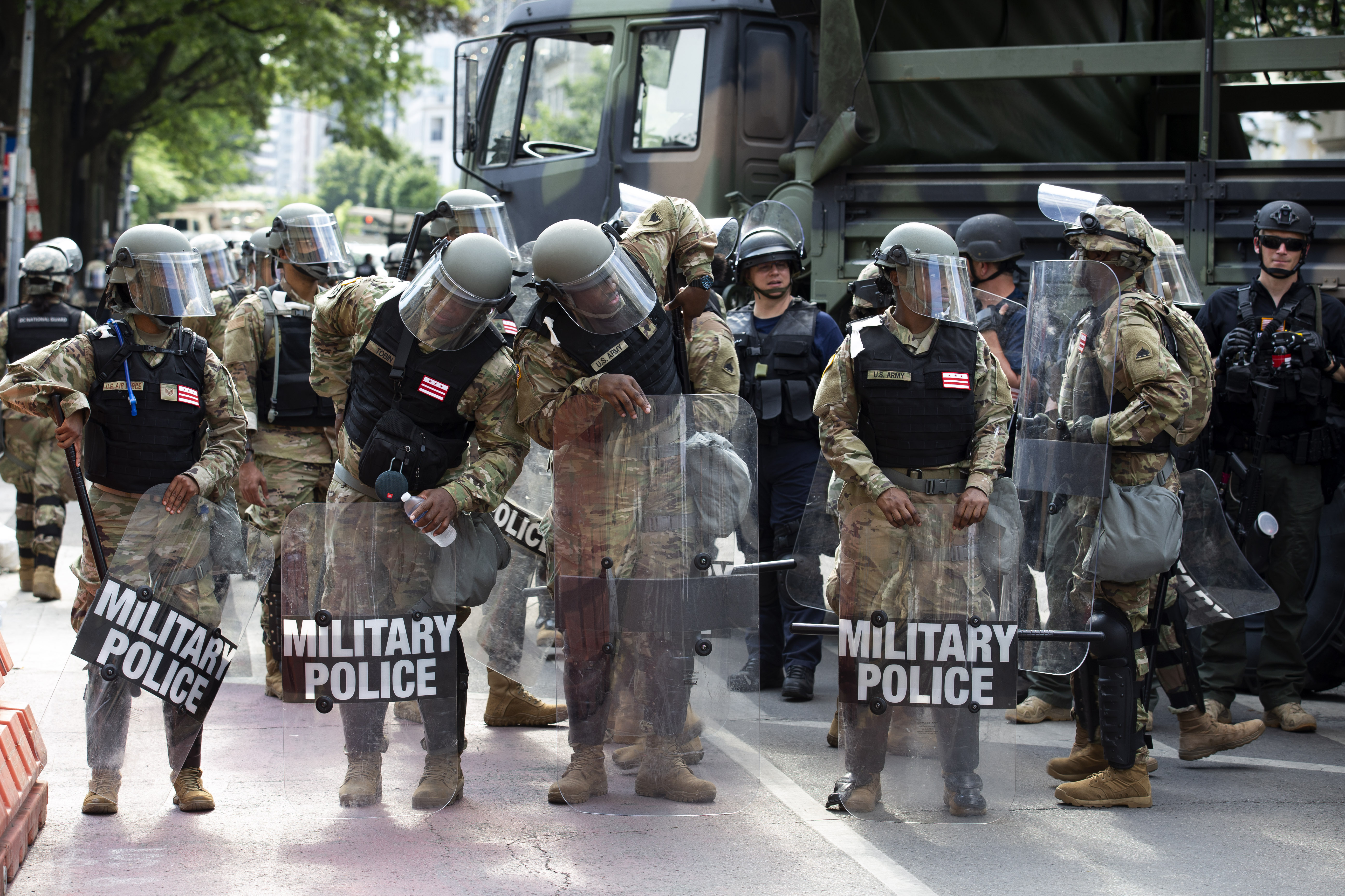 Military police secured a perimeter near the White House Wednesday.