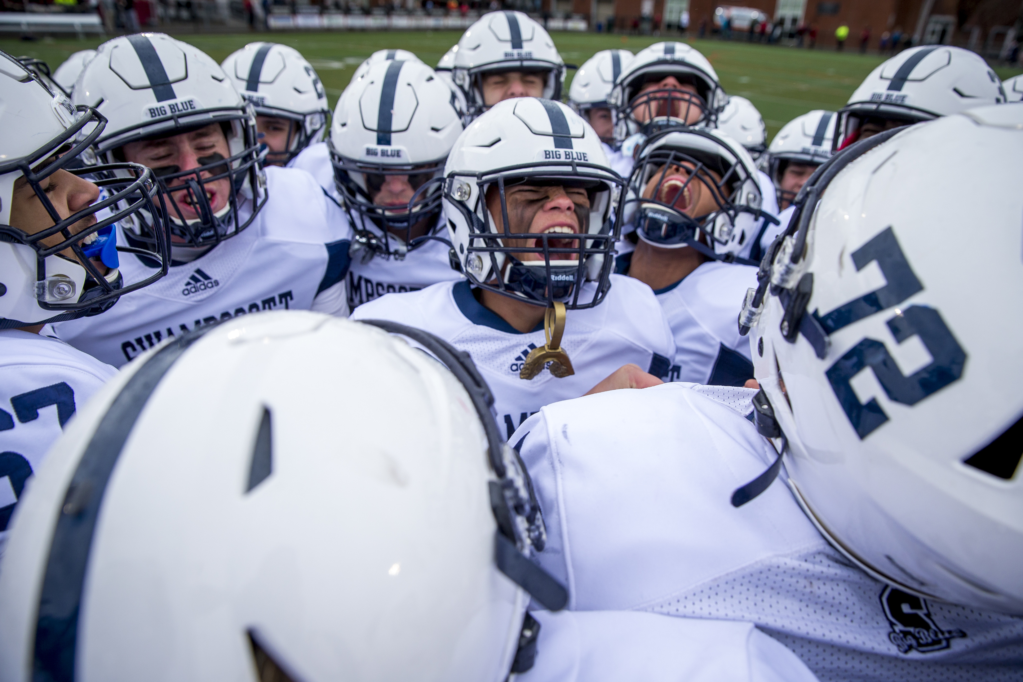 Swampscott players cheered before the high school Thanksgiving football game against Marblehead in Marblehead, Marblehead won 22-16.