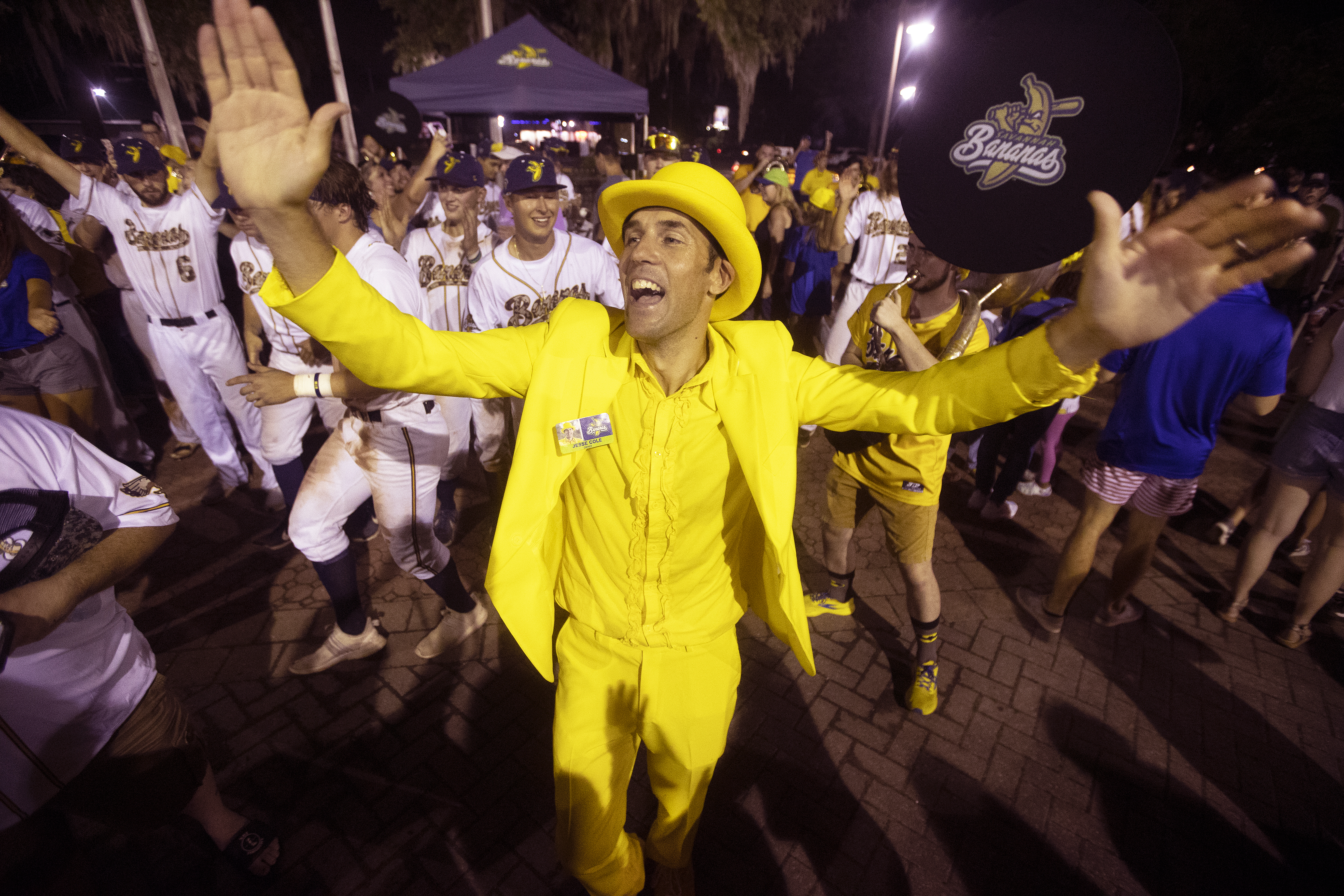 Bananas owner Jesse Cole led a dance party after the game.