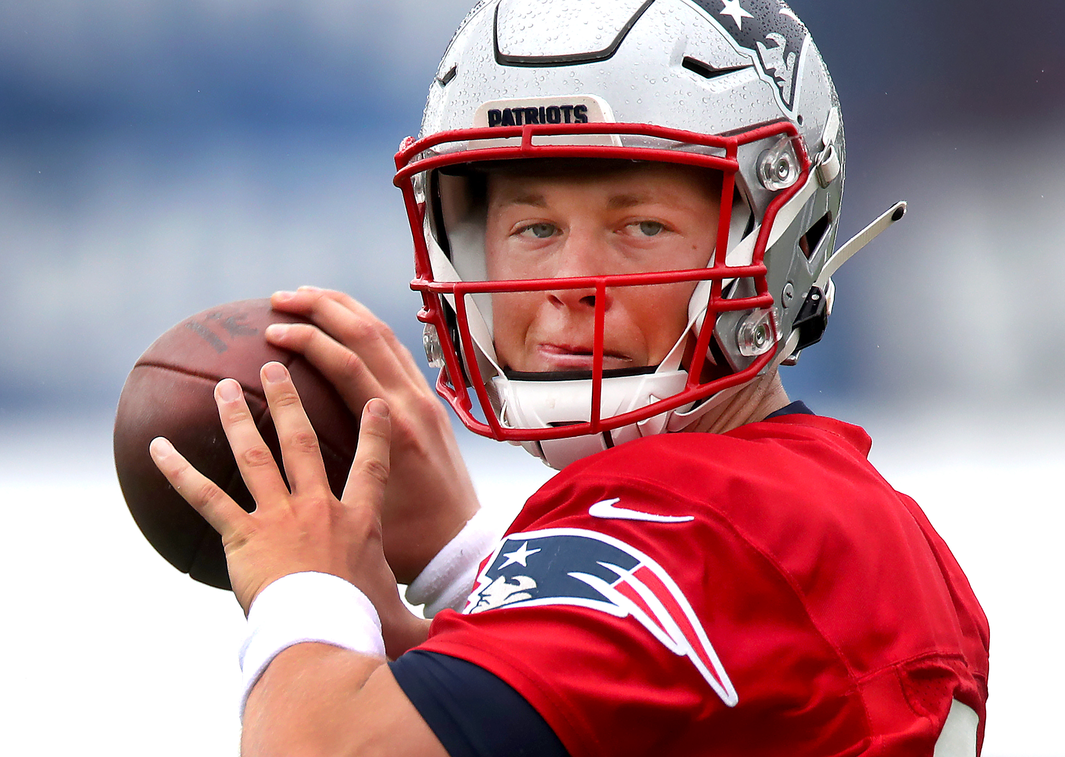 Mac Jones fired a pass during a drill.