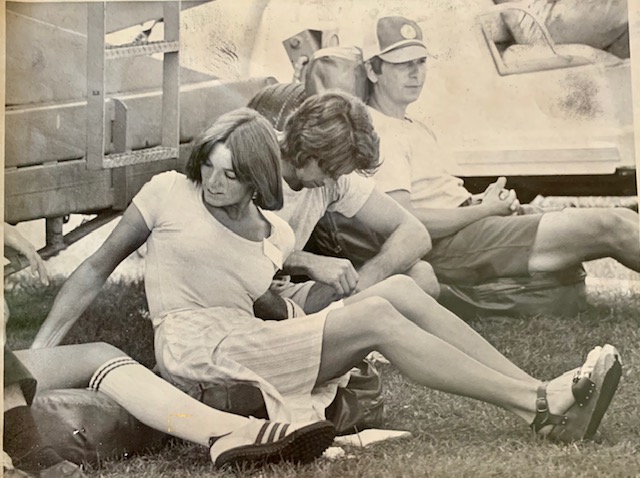 Lesley Visser is shown covering Patriots training camp in 1976, her first year on the beat. She wasn't allowed into locker rooms that season, so she had to do her interviews from the parking lot.