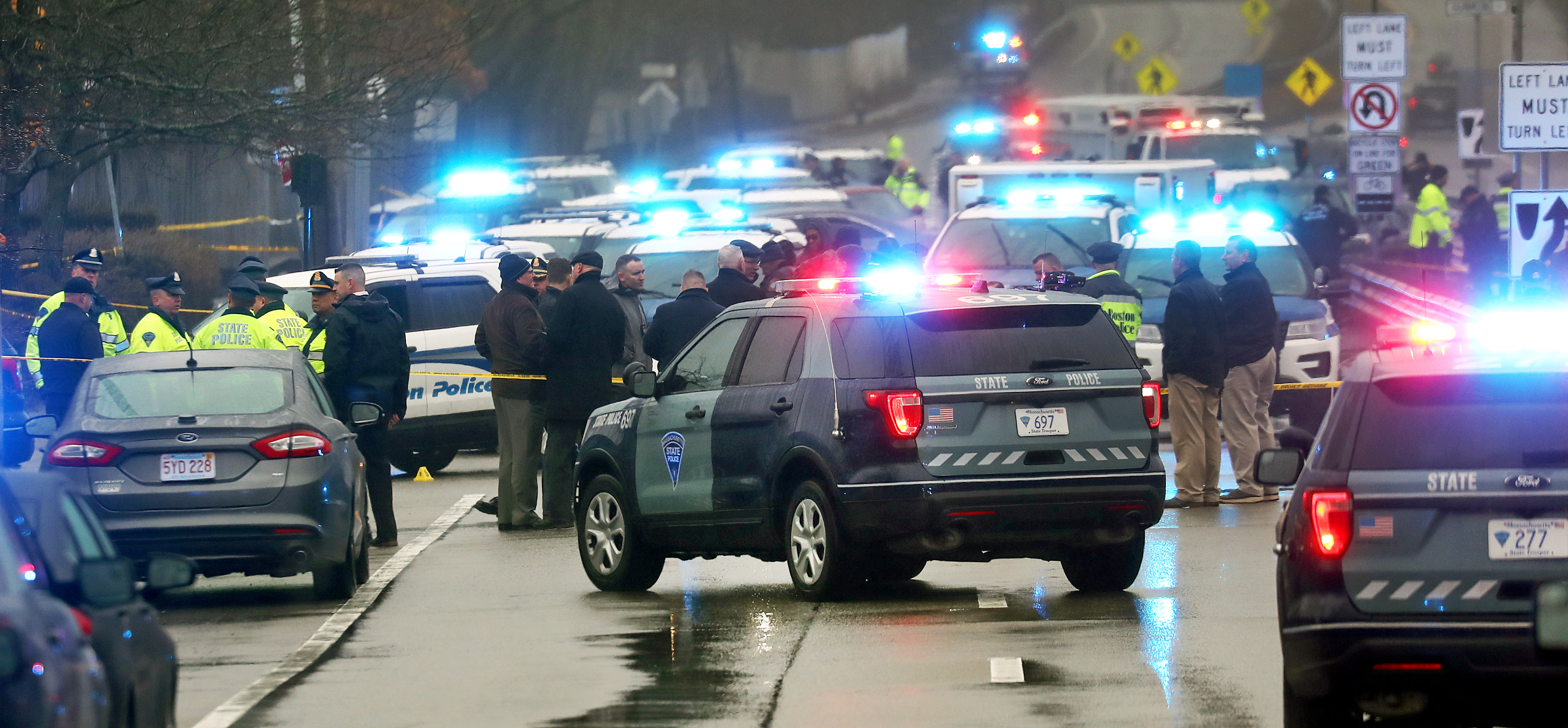 The scene along route 9 in the Chestnut Hill area after the chase and shooting of Juston Root.