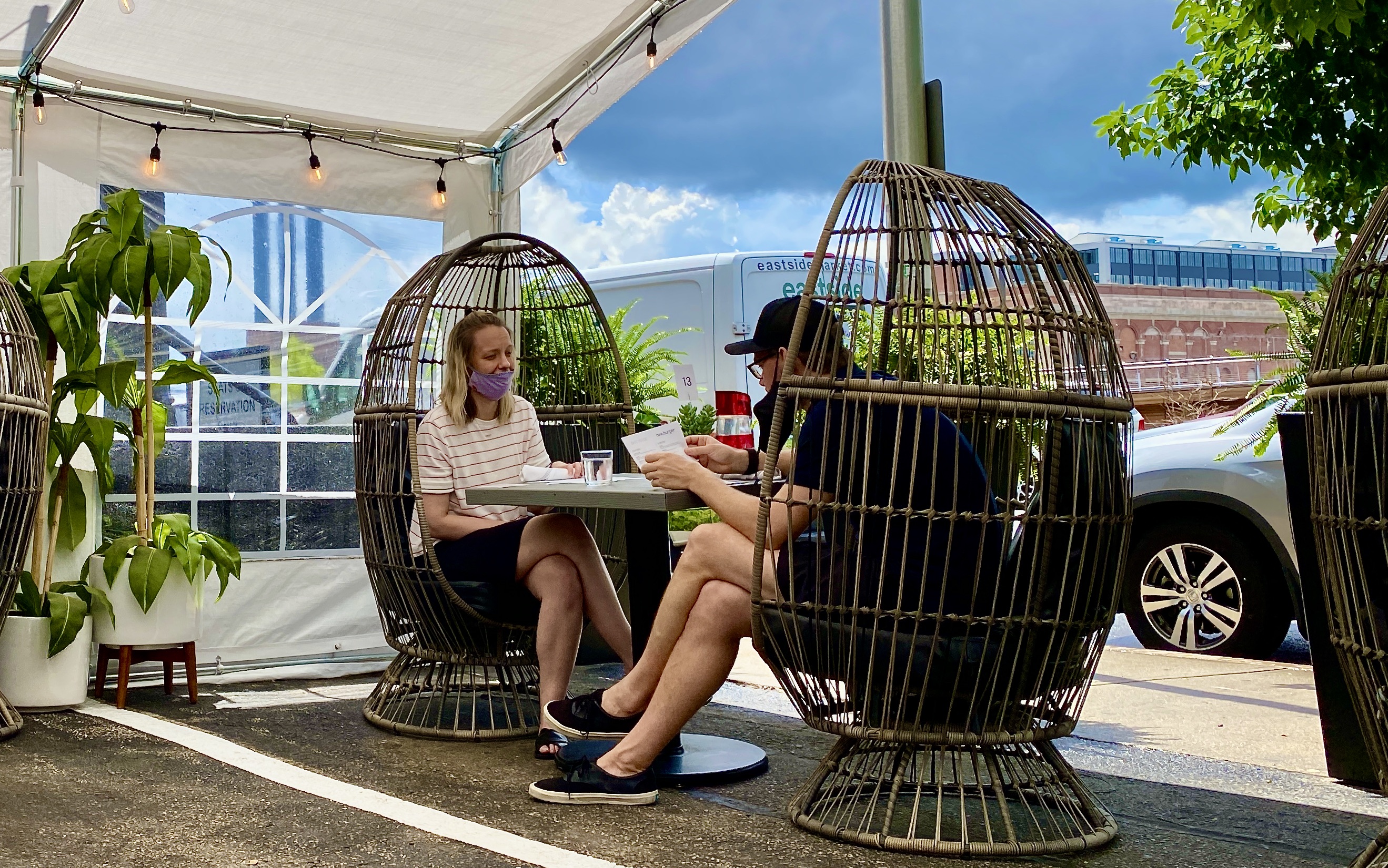Diners enjoy lunch at Plant City, a vegan food hall, in Providence.