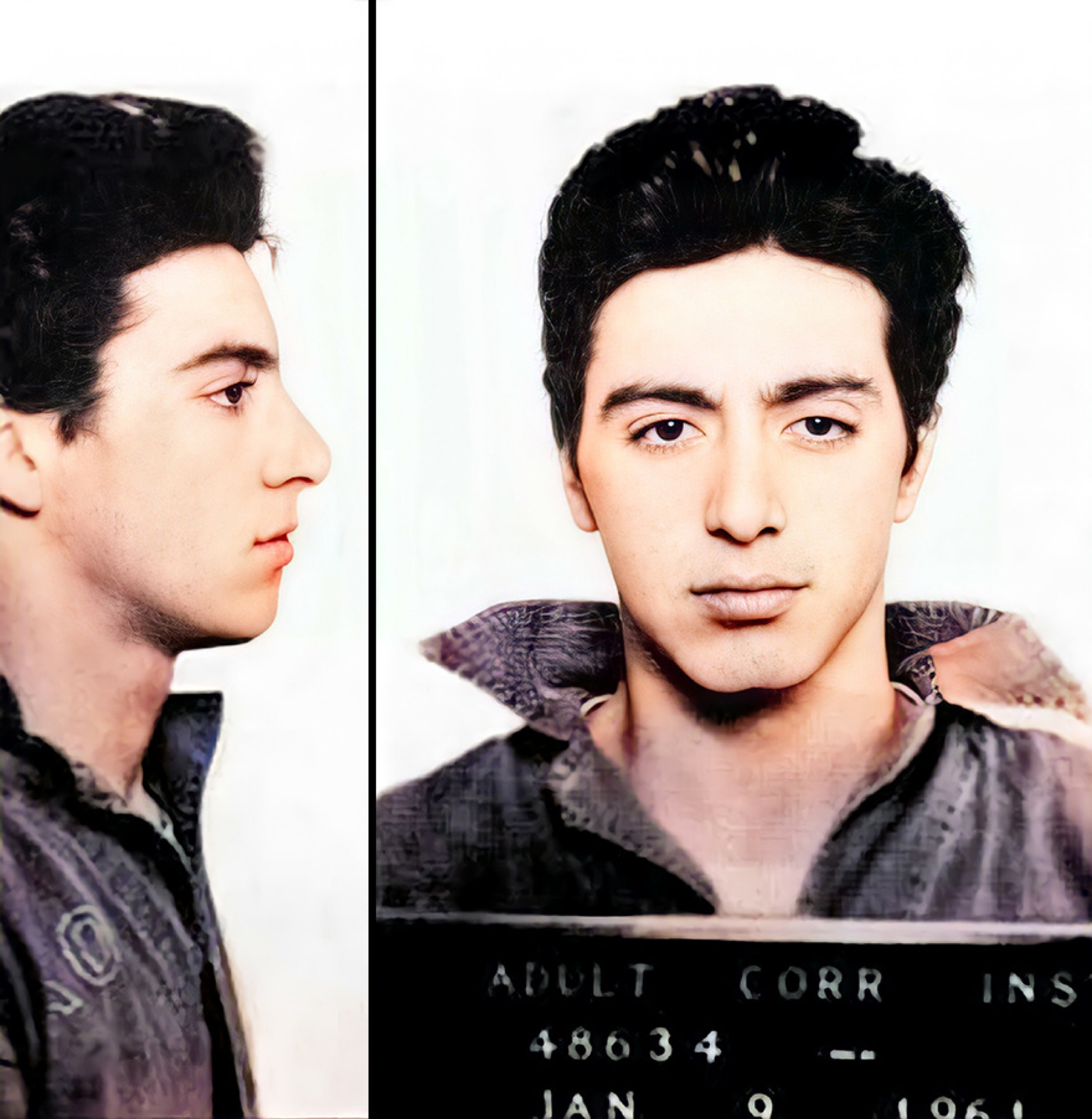 Jason Baker a colorisé des photos en noir et blanc de célébrités, y compris cette image qui a été prise lors de l'arrestation d'Al Pacino à Woonsocket, Rhode Island, en janvier 1961.