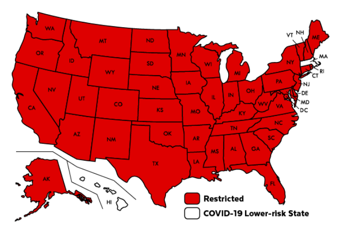 Hawaii is the only state considered low risk.