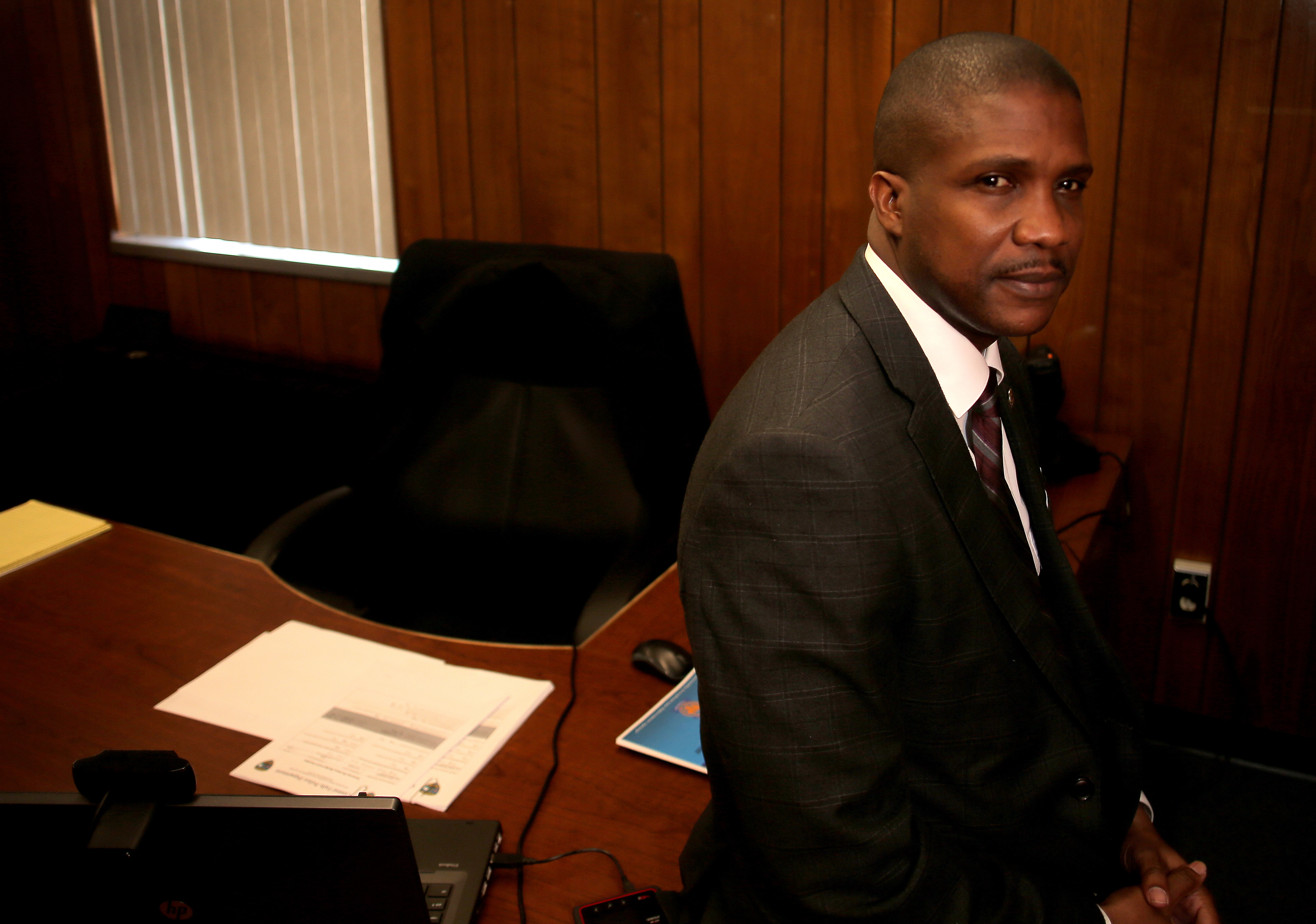 Police Chief Anthony Roberson, in his office in Central Falls, Rhode Island, a few days after being sworn in.