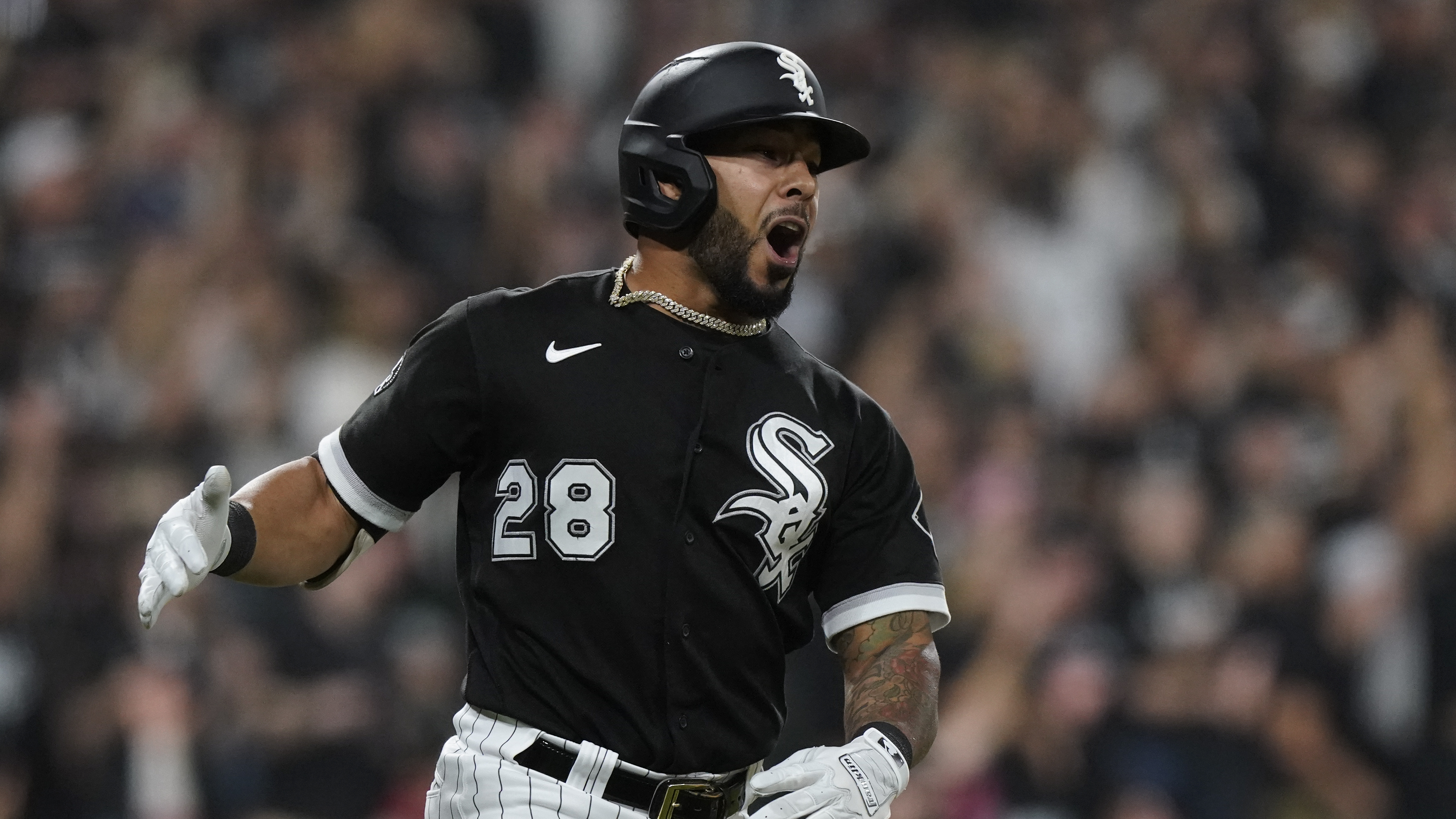 Chicago's Leury Garcia celebrates his three-run blast that helped spark the White Sox in Game 3.