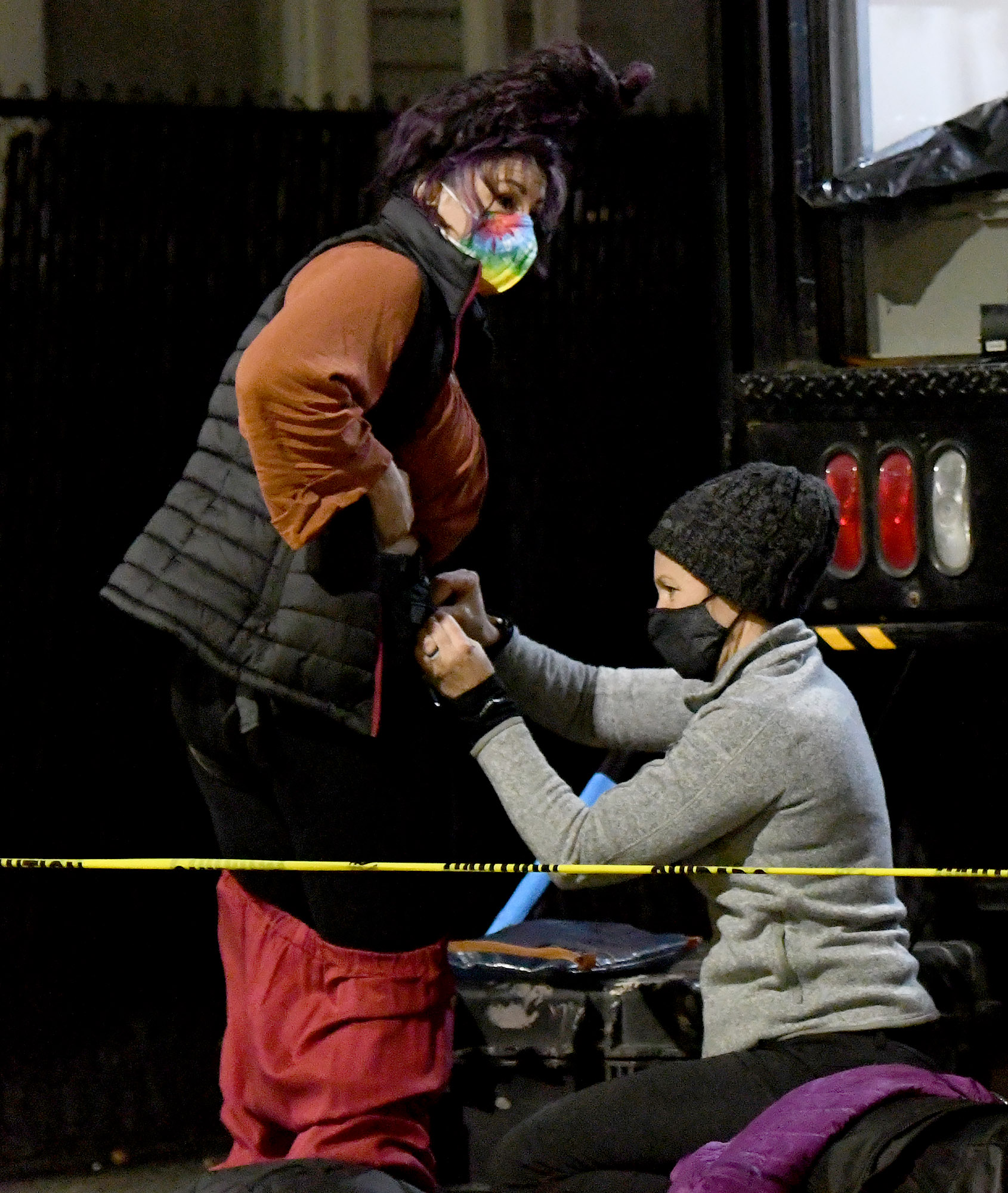 A liner for Kathy Najimy's character - Mary Sanderson - made some last minute adjustments to her costume.