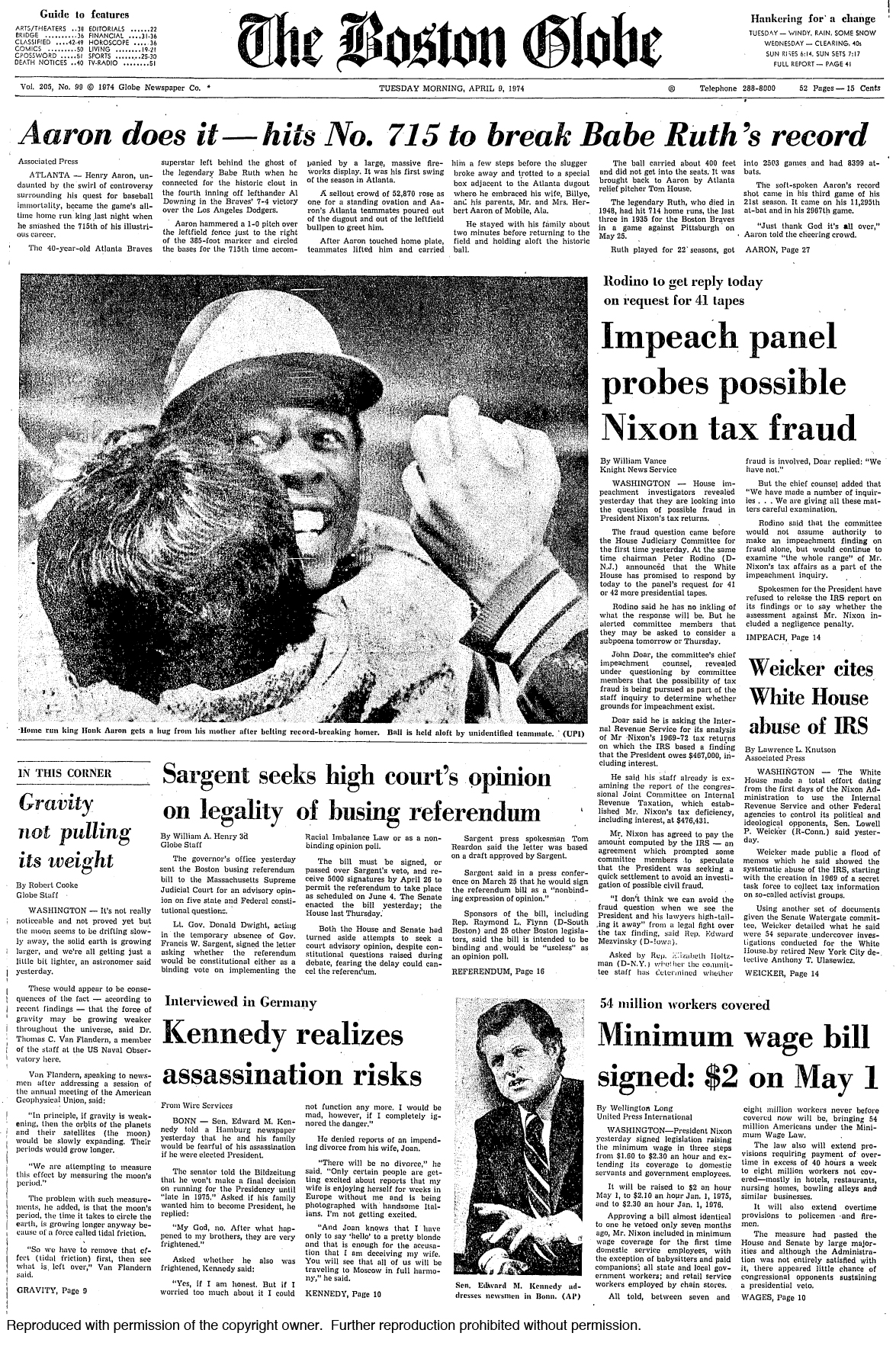 Lot Detail - 1974 (April 9) Hank Aaron Atlanta Braves 715th Career Home Run  New York Daily News Newspaper