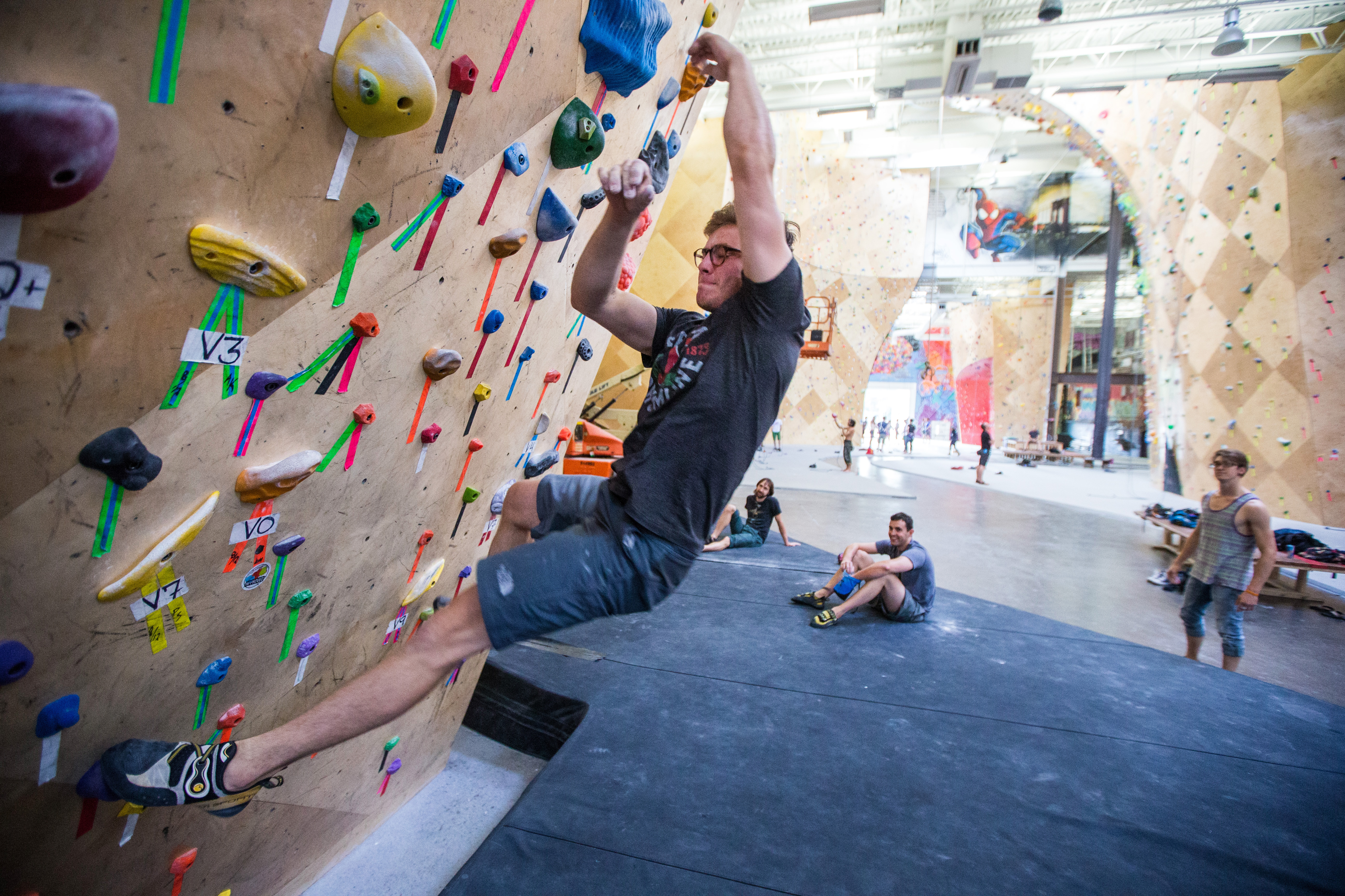 Brooklyn Boulders in Somerville has bouldering walls as well as rope climbing.