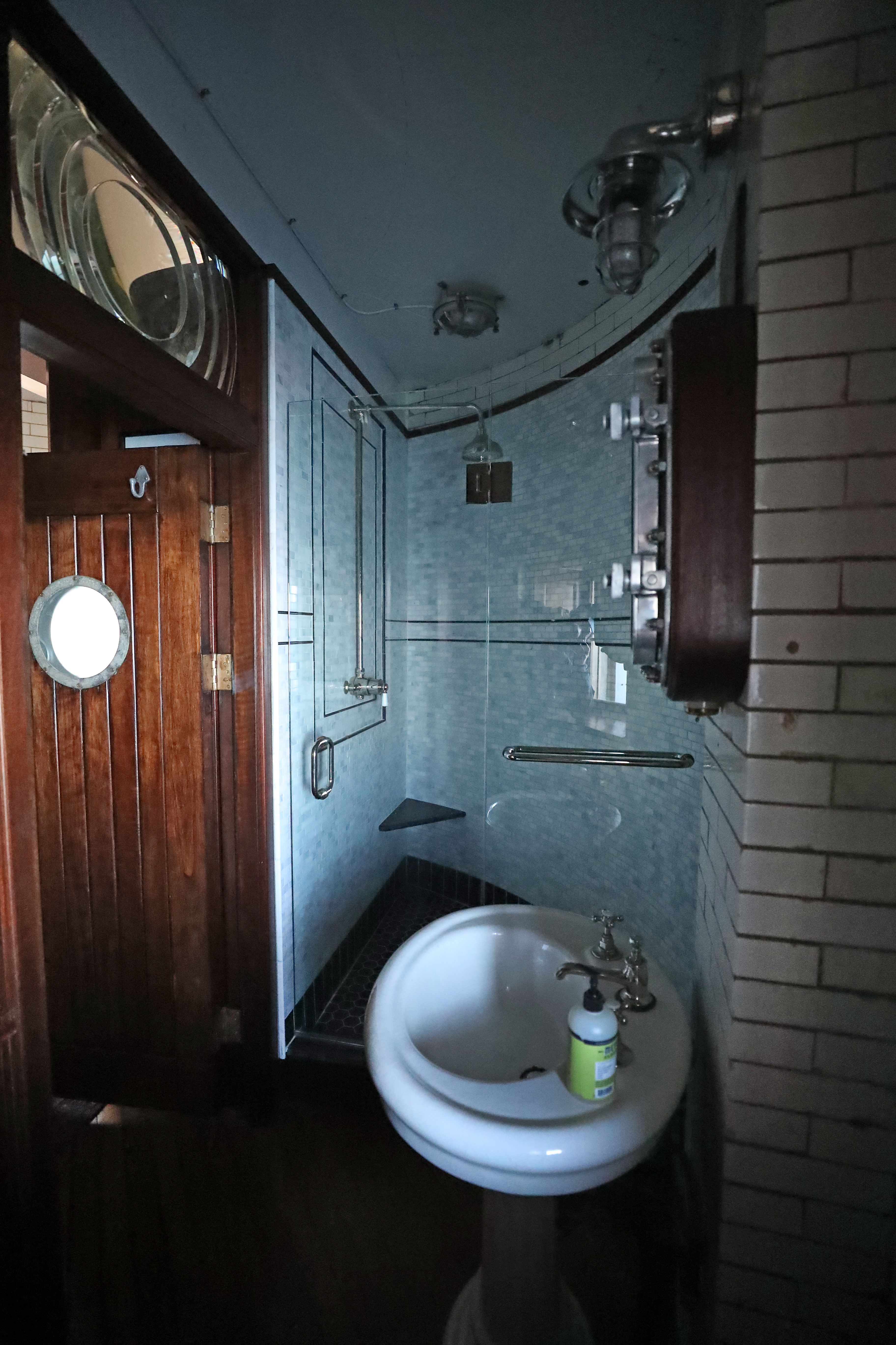 The shower stall and bathroom sink at Graves Light.