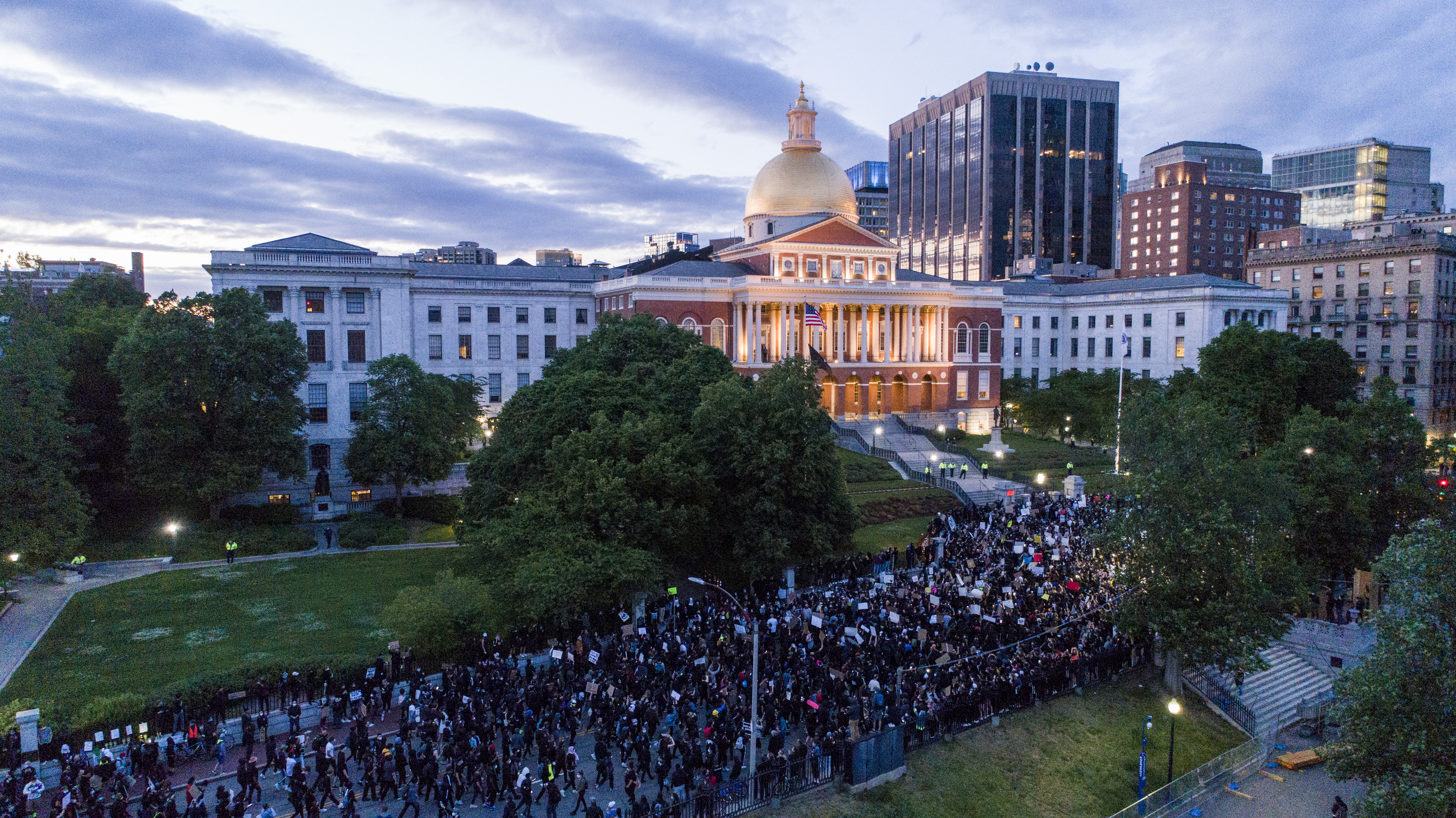 The protest in front of the State House on Sunday evening.