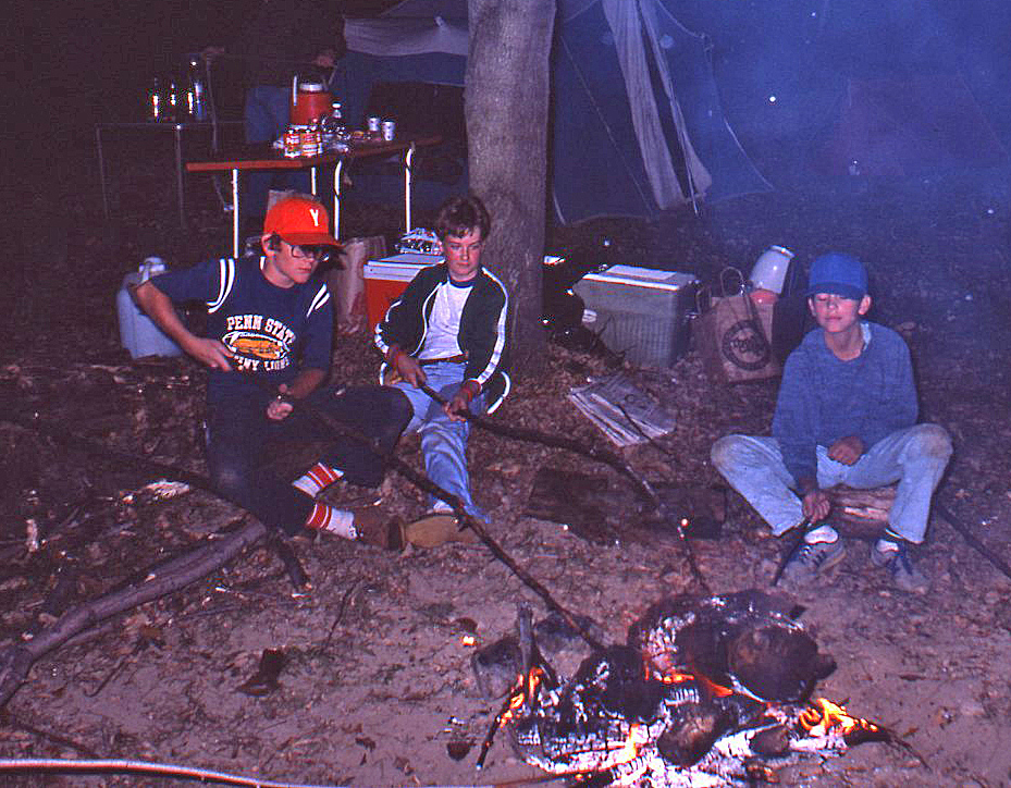 The author (center) camping with friends in 1981.
