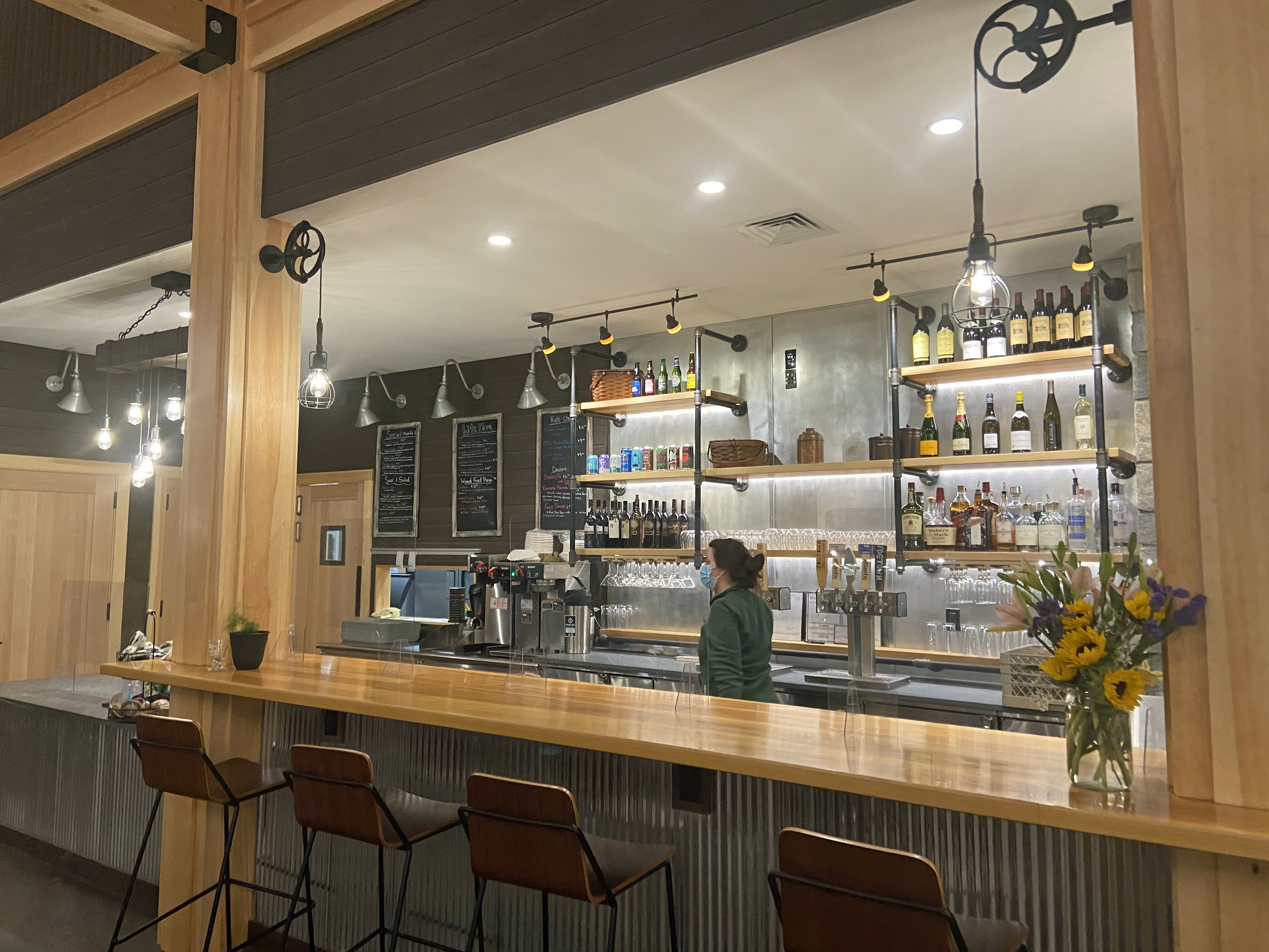 The lodge houses a restaurant (currently open for grab-and-go breakfast and counter-order dinner service) and even a full-service bar.