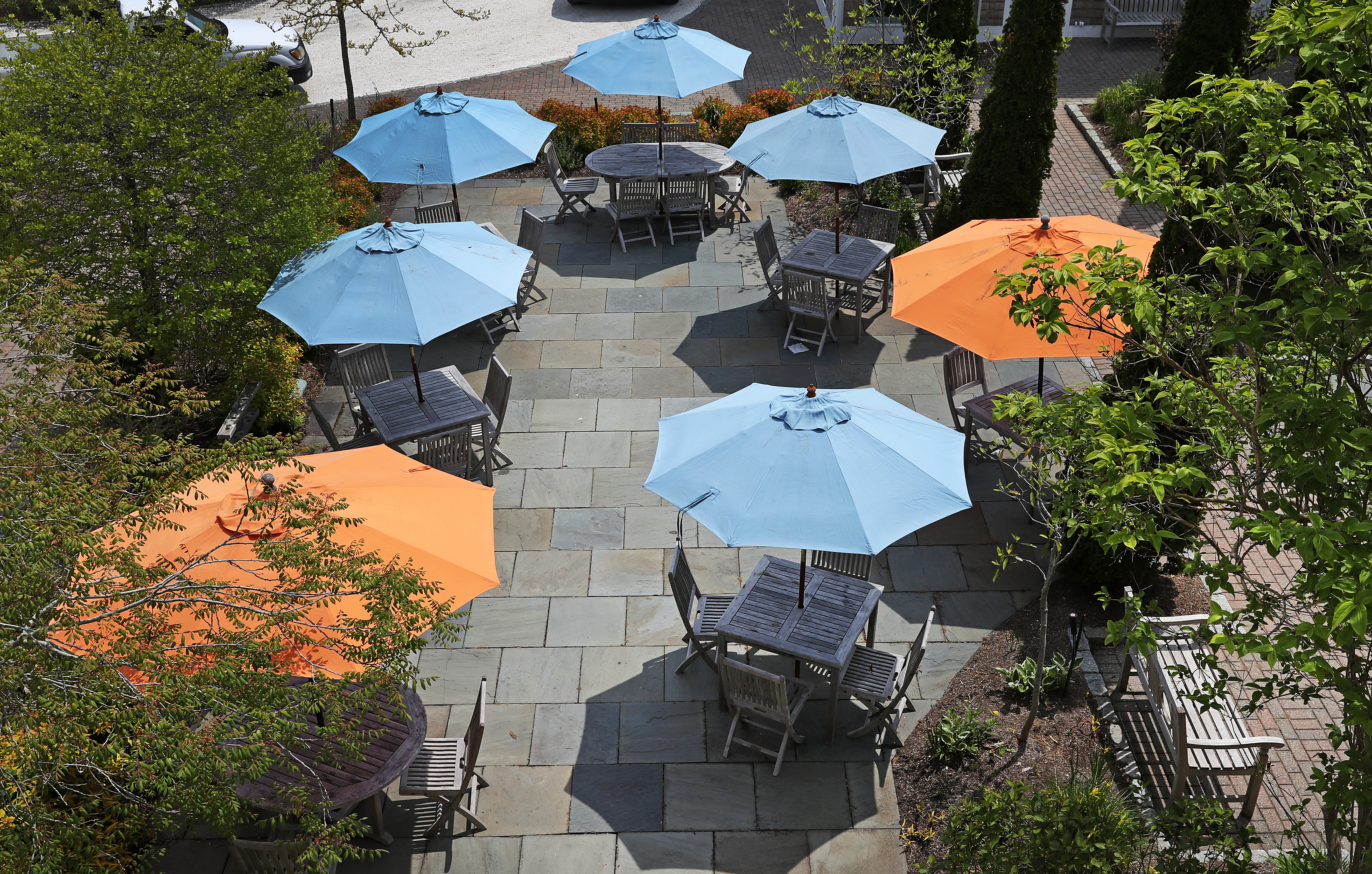 Tables set up at The Winnetu Oceanside Resort in Edgartown last summer.