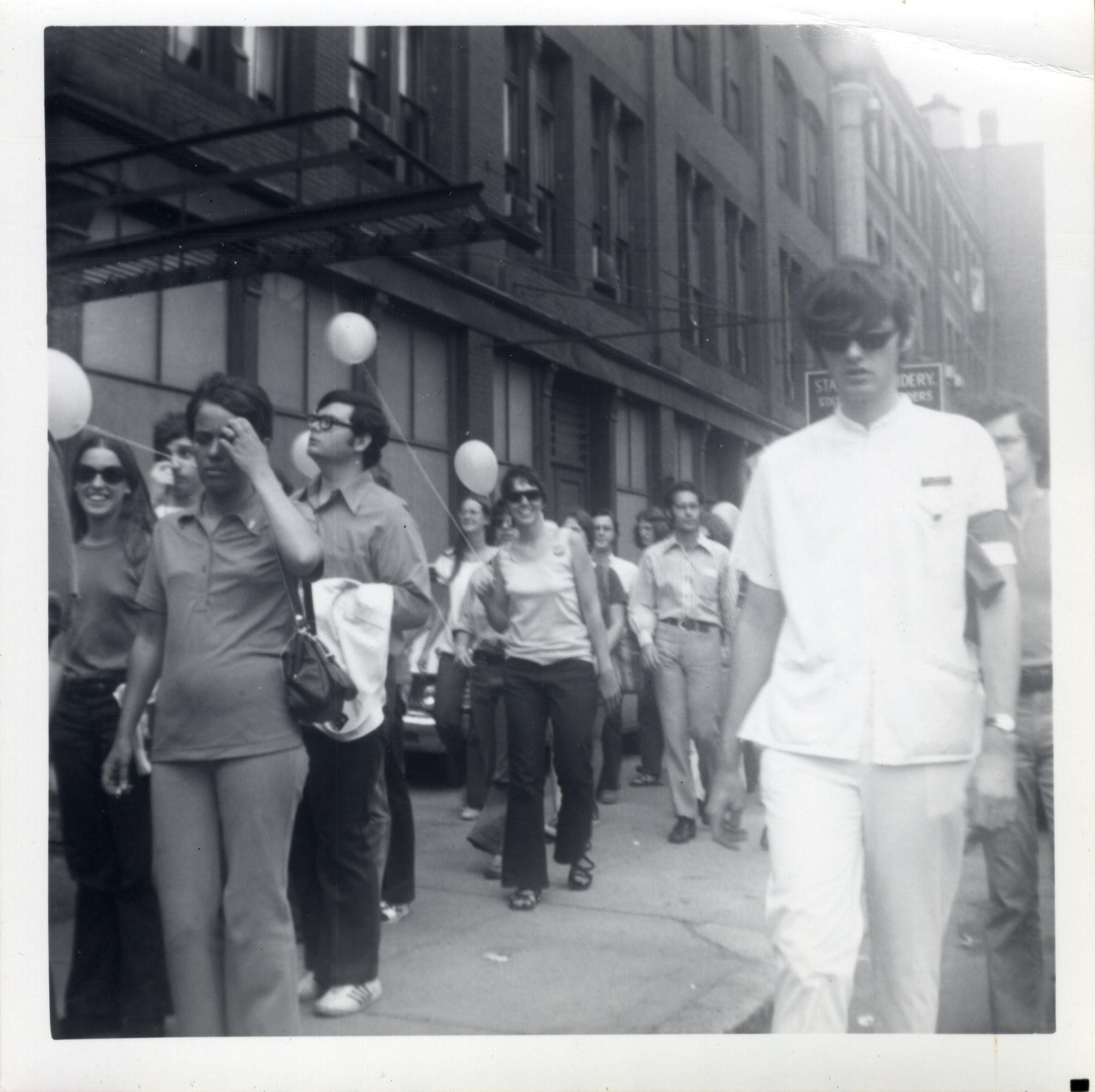 Marchers carried balloons during Boston's first official Pride March on June 26, 1971.