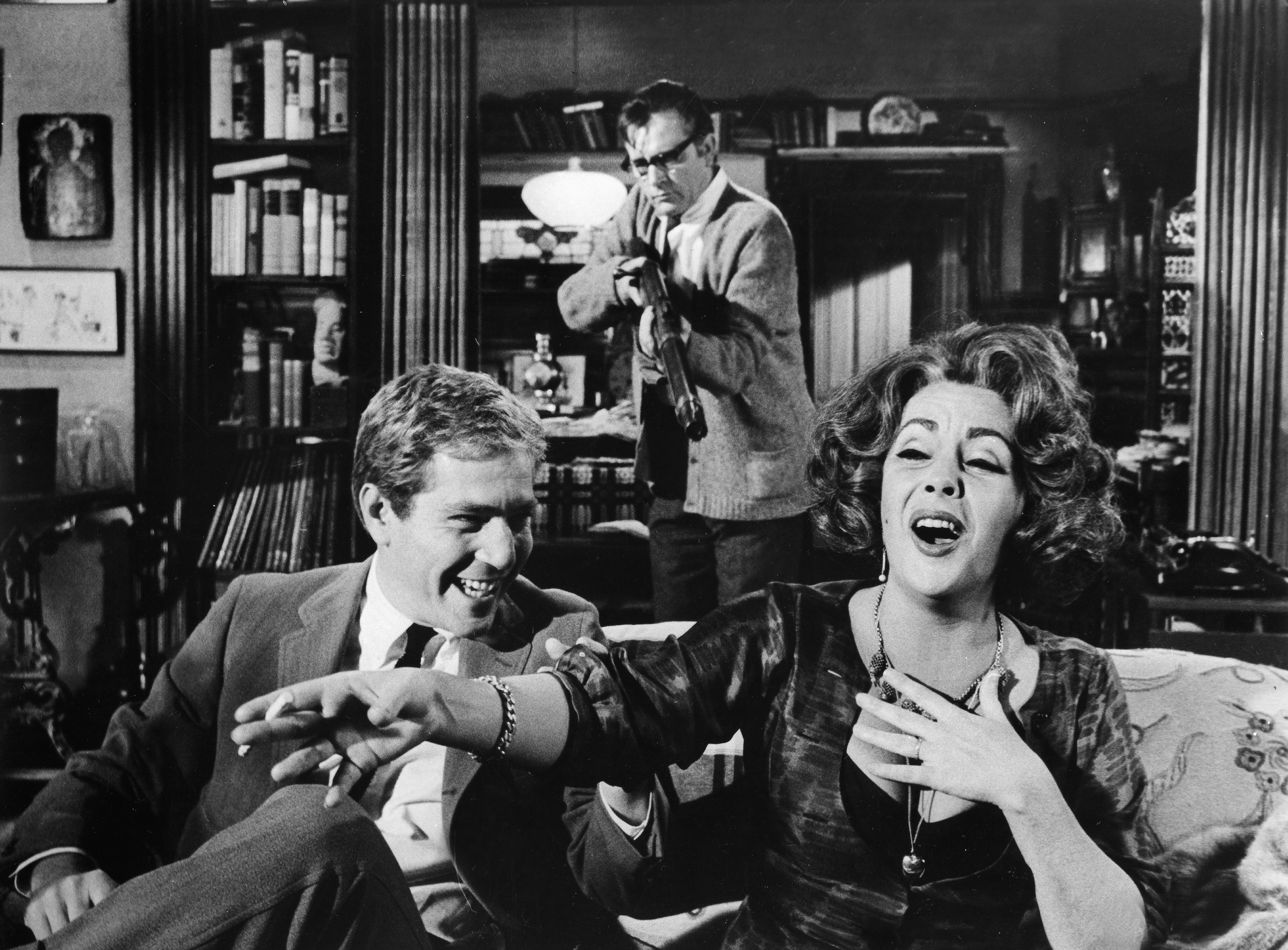 George Segal, left, with Richard Burton and Elizabeth Taylor in "Who's Afraid of Virginia Woolf?"